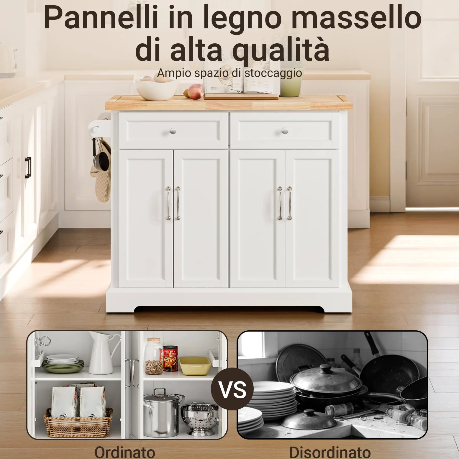 SoBuy isola cucina con ruote carrello da cucina con piano di lavoro pieghevole mobile cucina con ruote penisola cucina piano lavoro Bianco 115x92x(46-71) cm FKW71-III-WN