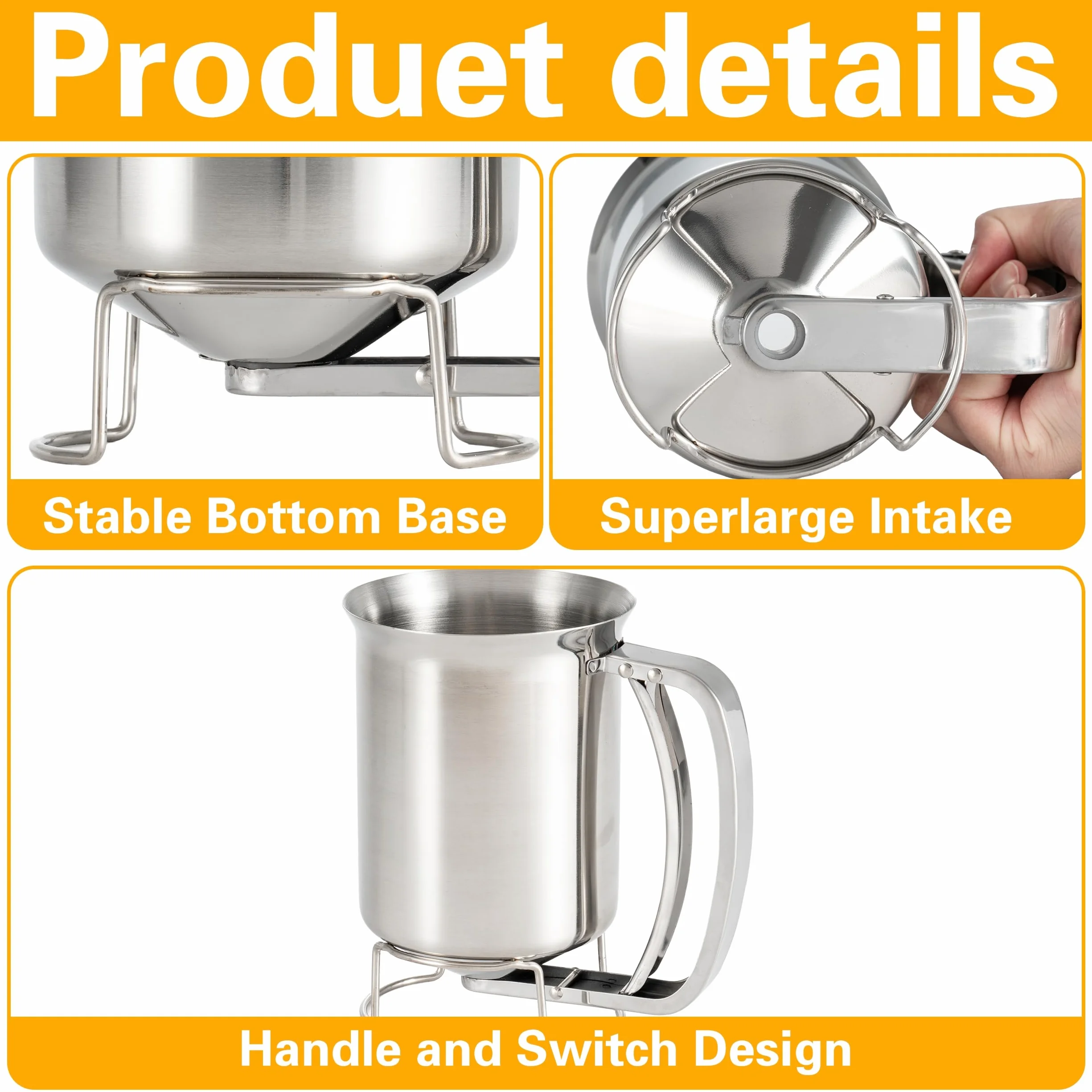 GIBOHOM Dosatore Pancake, Distributore per Pasta da 800 ml, in Acciaio Inox con Supporto, Dispenser per Pasta per Pancake, dosatore per Pasta per Pancake, dosatore Manuale per Pasta
