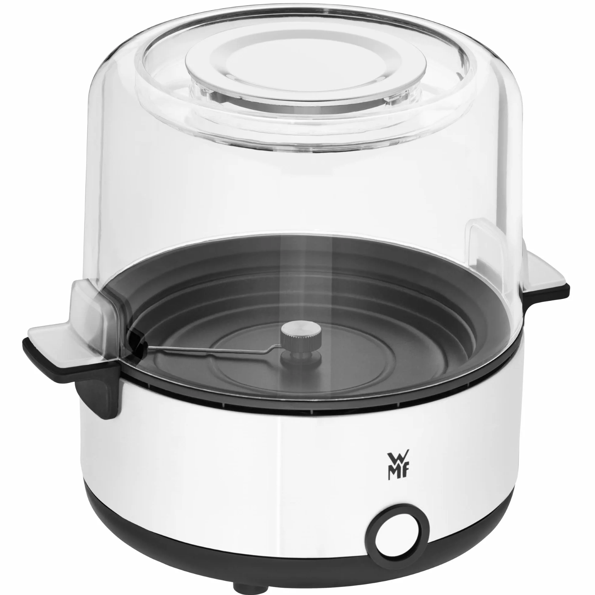WMF KITCHENminis - Macchina per popcorn, piastra riscaldante rivestita, coperchio per servire, apertura per sciogliere il burro, preparazione con zucchero e sale, salvaspazio, in acciaio inox opaco