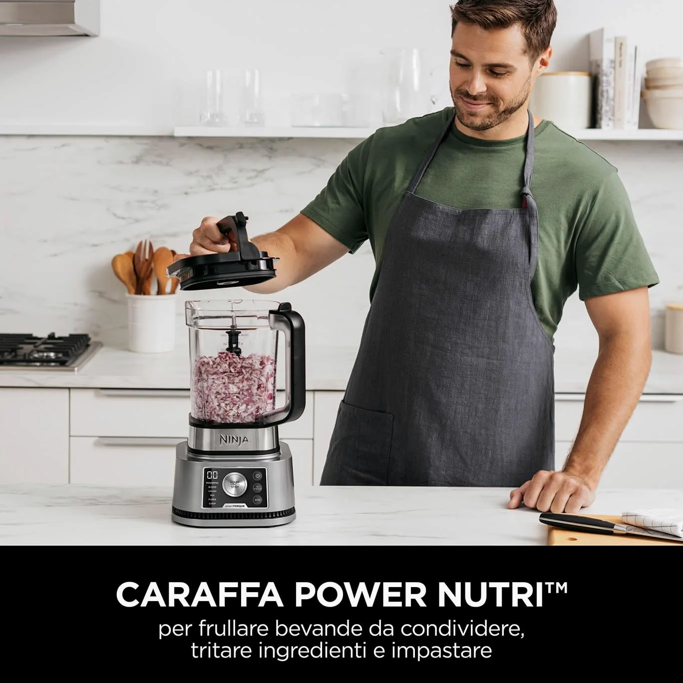 Ninja Foodi Frullatore Power Nutri 3 in 1,1200 W, caraffa da 2,1L, tazza 700ml e ciotola 400ml con Power Paddle, per frullati, creme dense e bibite ghiacciate, argento, CB350EU