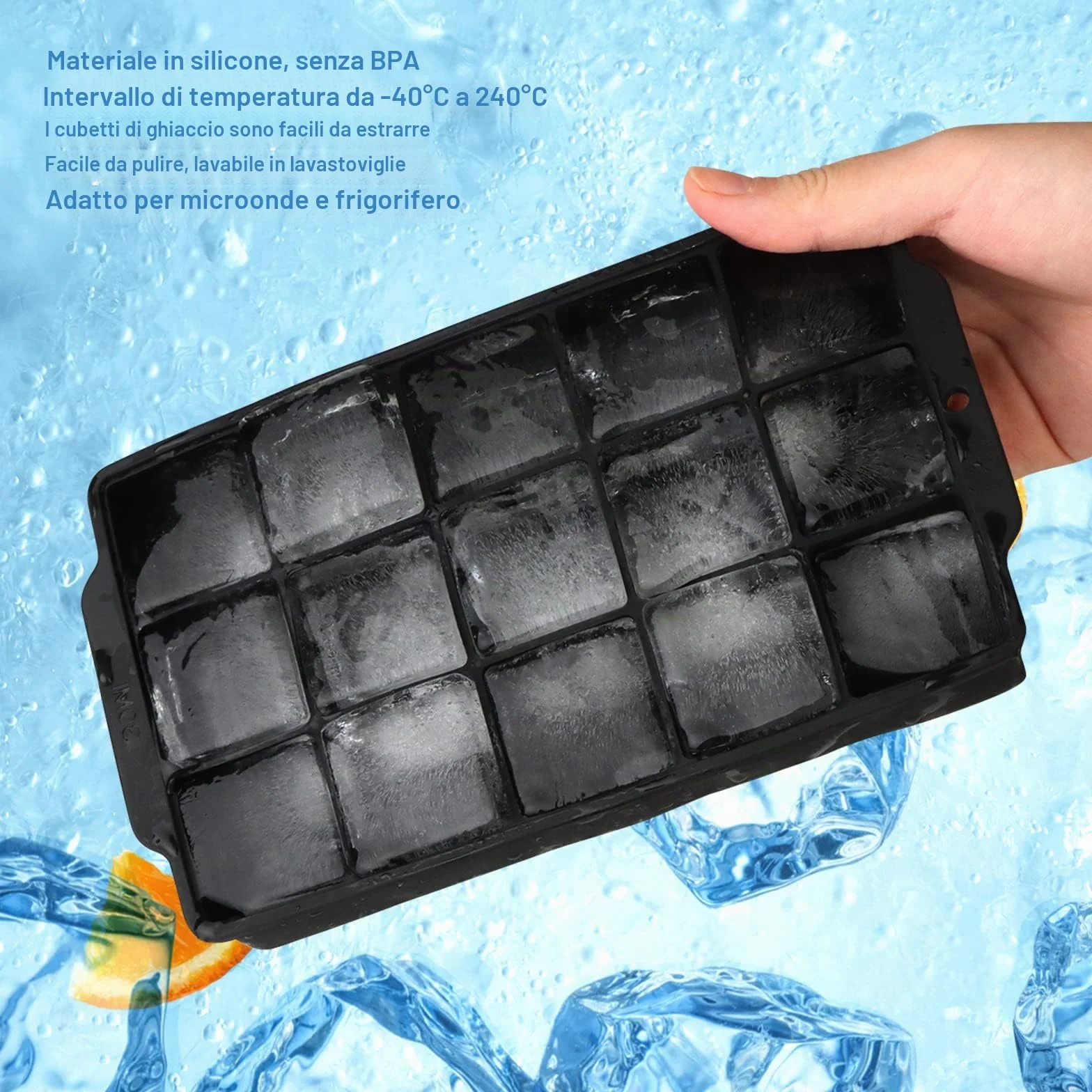 Stampi Ghiaccio Silicone JOPHEK 30 Cubetti 3,5cm Quadrati per Cocktail