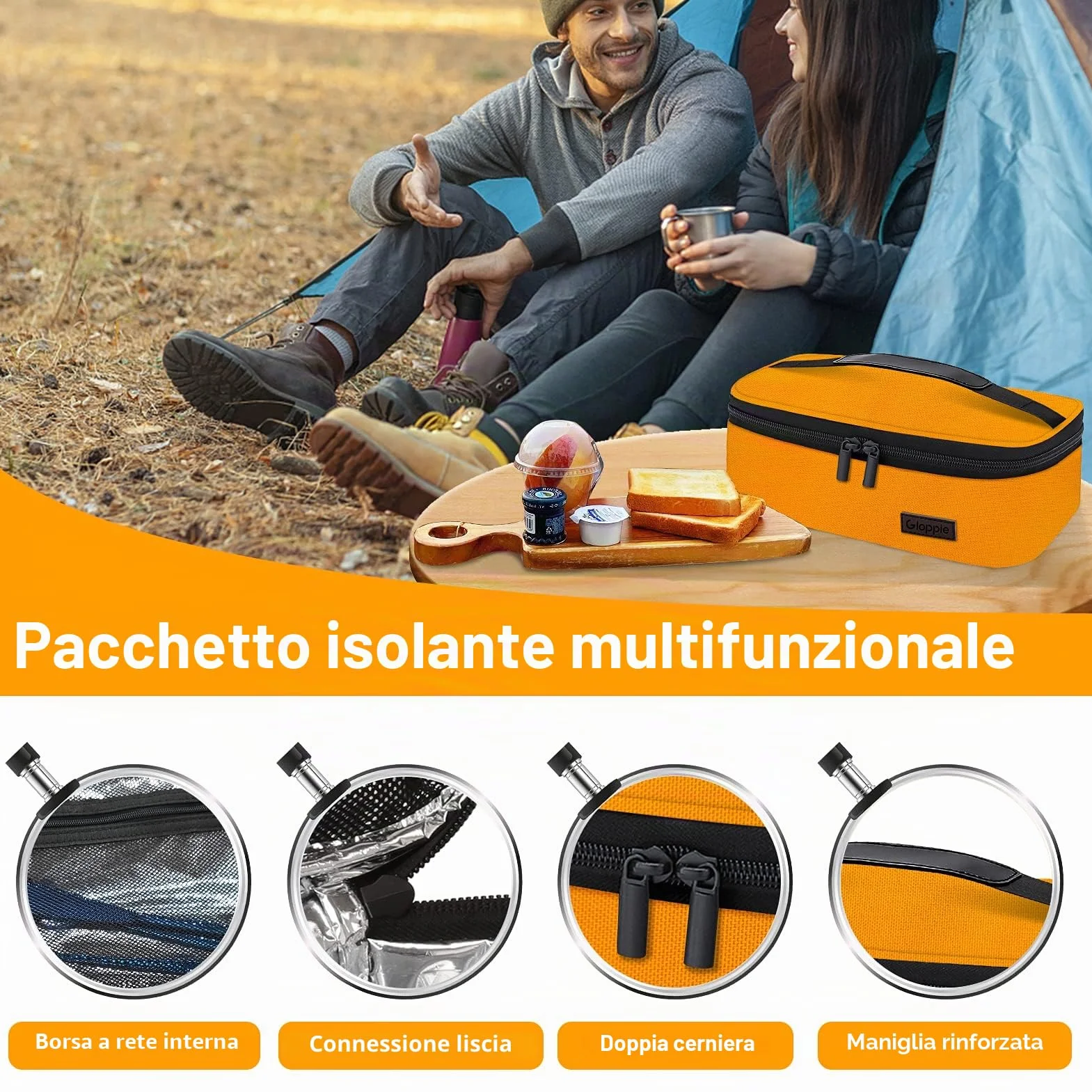 Gloppie - Mini Lunch Box Piccola Borsa per il pranzo per gli uomini Donne - Isolato LunchBox Termico Pranzo Scatole Pranzo Secchio Bento Box contenitori per alimenti Riutilizzabili Panini Box,Arancia