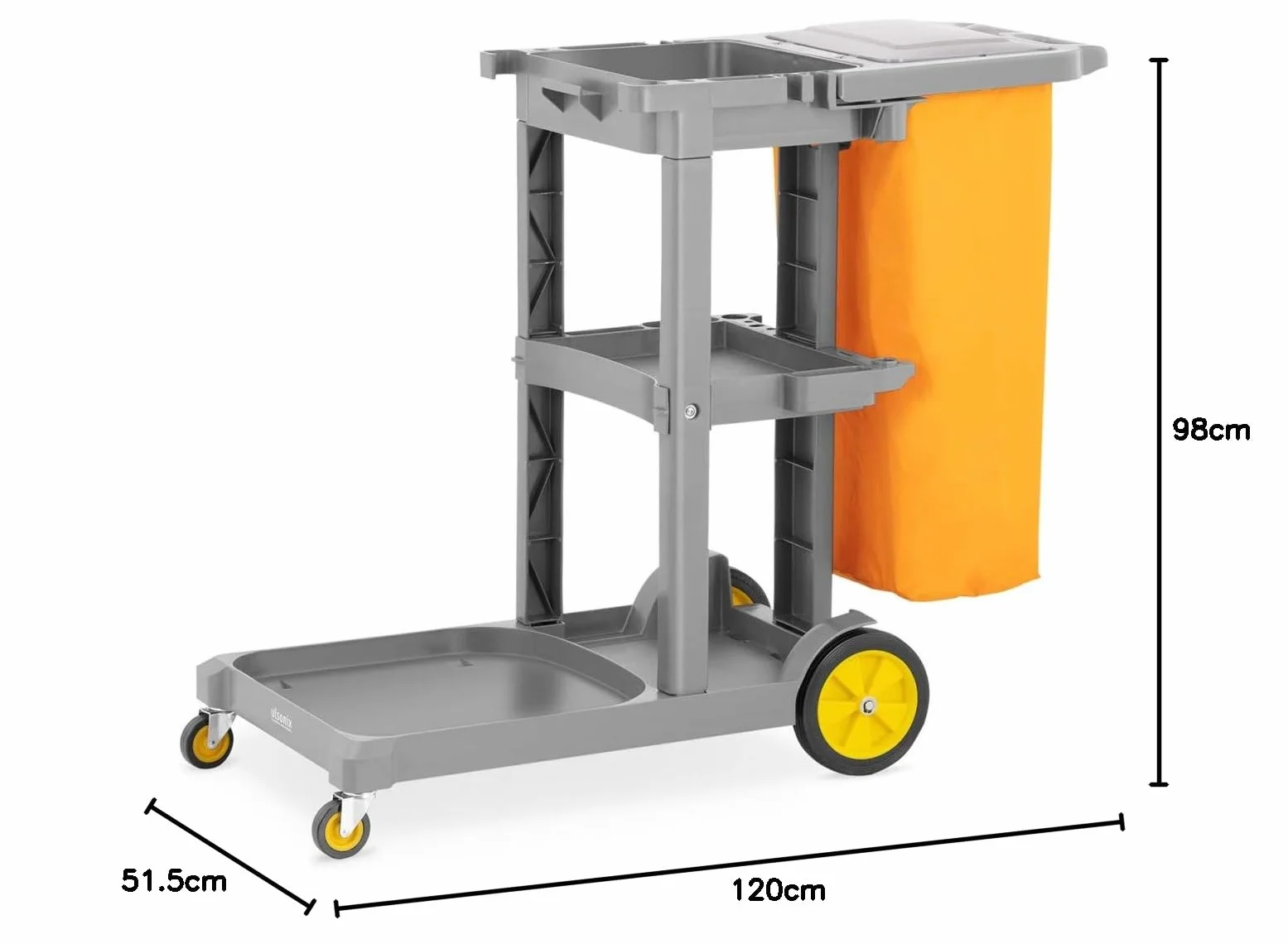 Carrello Multiuso Per Pulizie Con Sacco Biancheria Copertura Con Ruote UNICLEAN 13 (Plastica, Giallo)