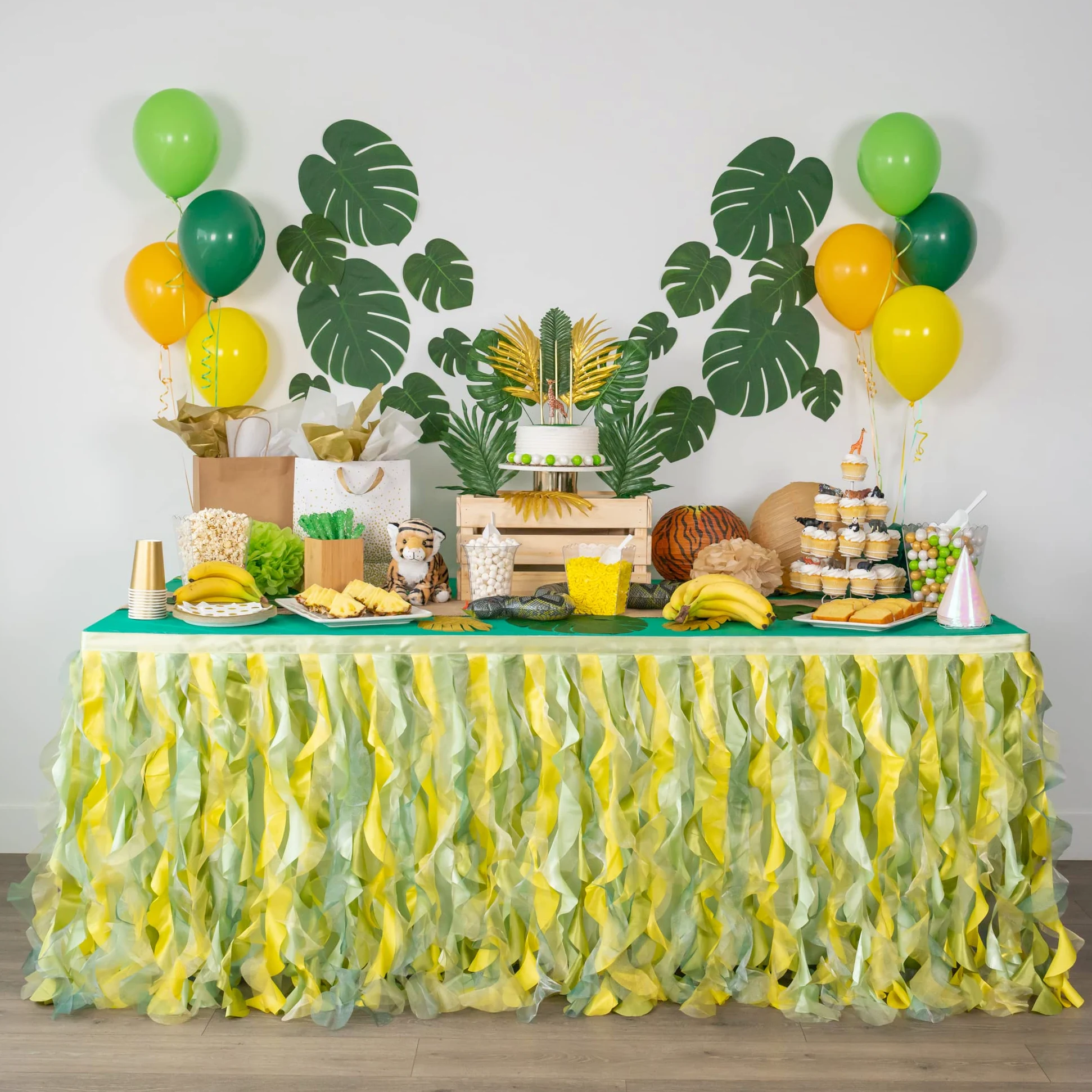 Eaasok BLUEKATE Lemon Green Table Skirt. 6ft Table Skirt with Double Layer Organza! Jungle Theme Decorations, Birthday, Tropical Party Decorations. Tutu Table Skirts for Rectangle Tables 6ft