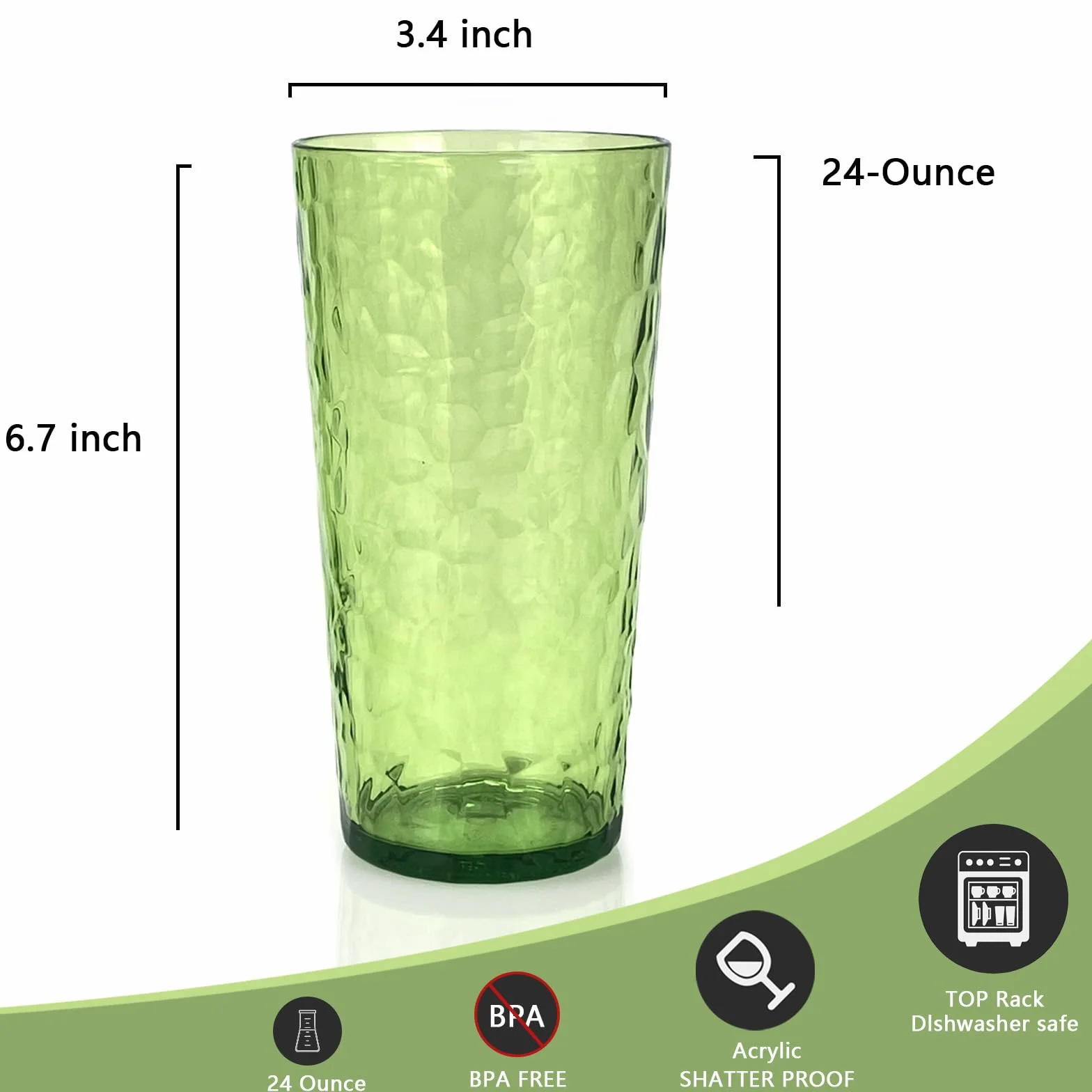 Bicchieri in acrilico 24 oz riutilizzabili lavabili in lavastoviglie senza BPA set di 8 (verde)