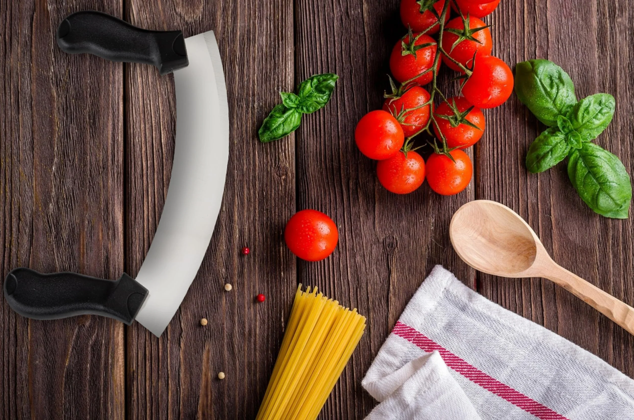 IPEA Coltello Mezzaluna da Cucina con Lama Curva in Acciaio Inox - Coltello Monogama per Tagliare Verdure, Erbe, Carne, Alimenti - Impugnatura Ergonomica - Taglio Preciso e Efficiente