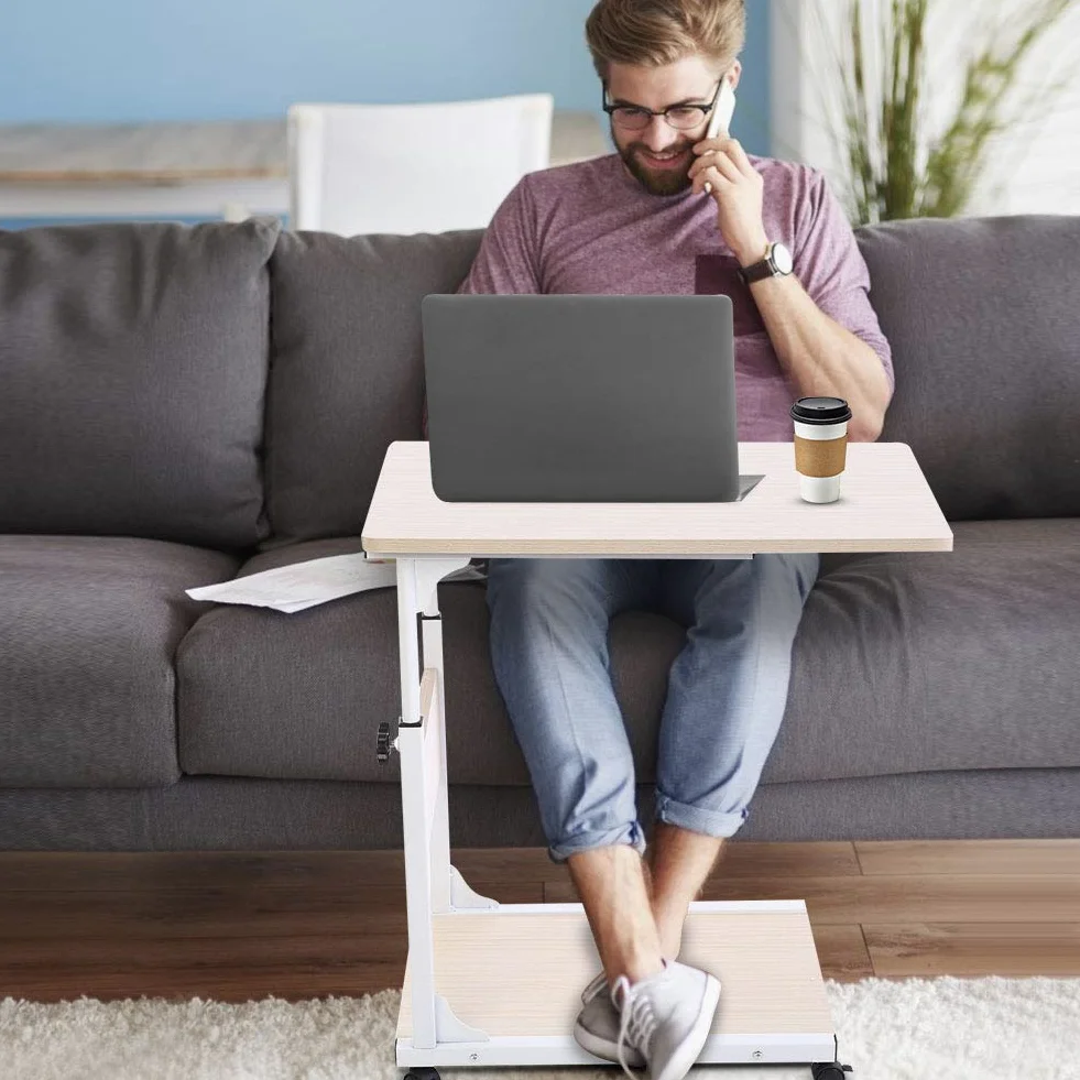 Ejoyous Tavolo Porta Laptop su Ruote, tavolino mobile per divano con divisorio di stoccaggio Comodino da caffè regolabile in altezza per soggiorno Camera da letto Ufficio ospedale(Acero bianco)