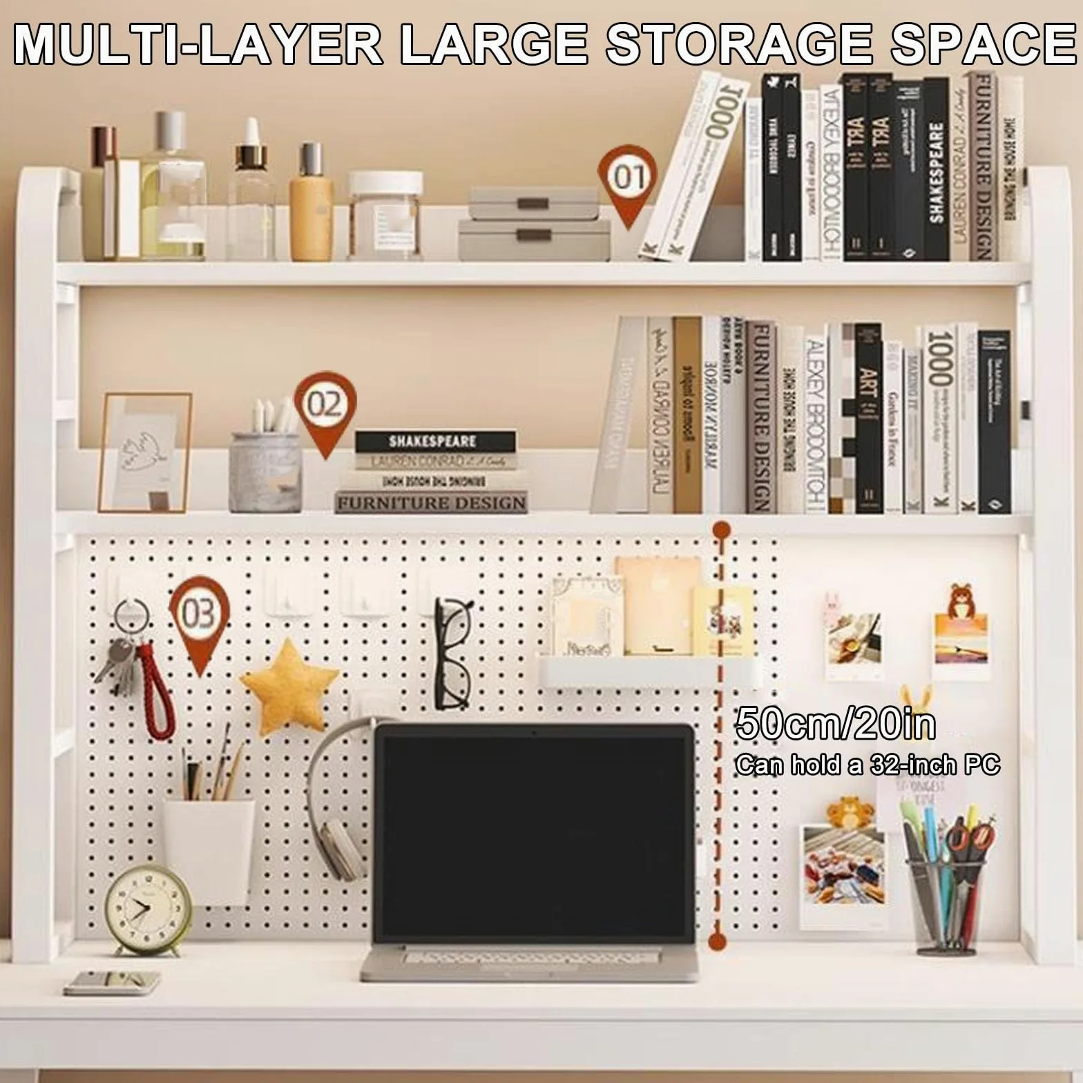 Scaffale da Scrivania Libreria da Tavolo Industriale per Scrivania del Computer, Scaffale Multiuso per Mensola da Scrivania per Uso in Dormitorio di Home Office(95 * 66cm/37 * 26in)