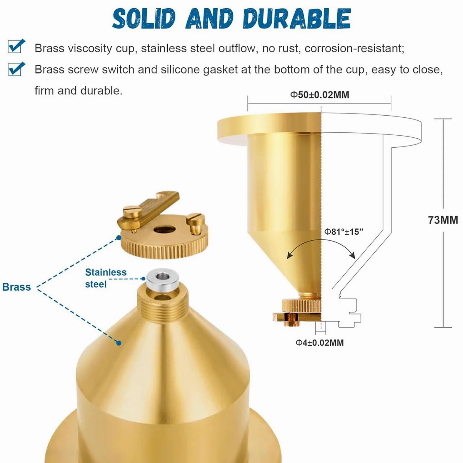 Viscosimetro per Vernici con Tazza di Flusso in Ottone, Tester di viscosità dei liquidi, Diametro ugello di Flusso 4 mm, Supporto Regolabile e cronometro, Tazza Ford di Flusso