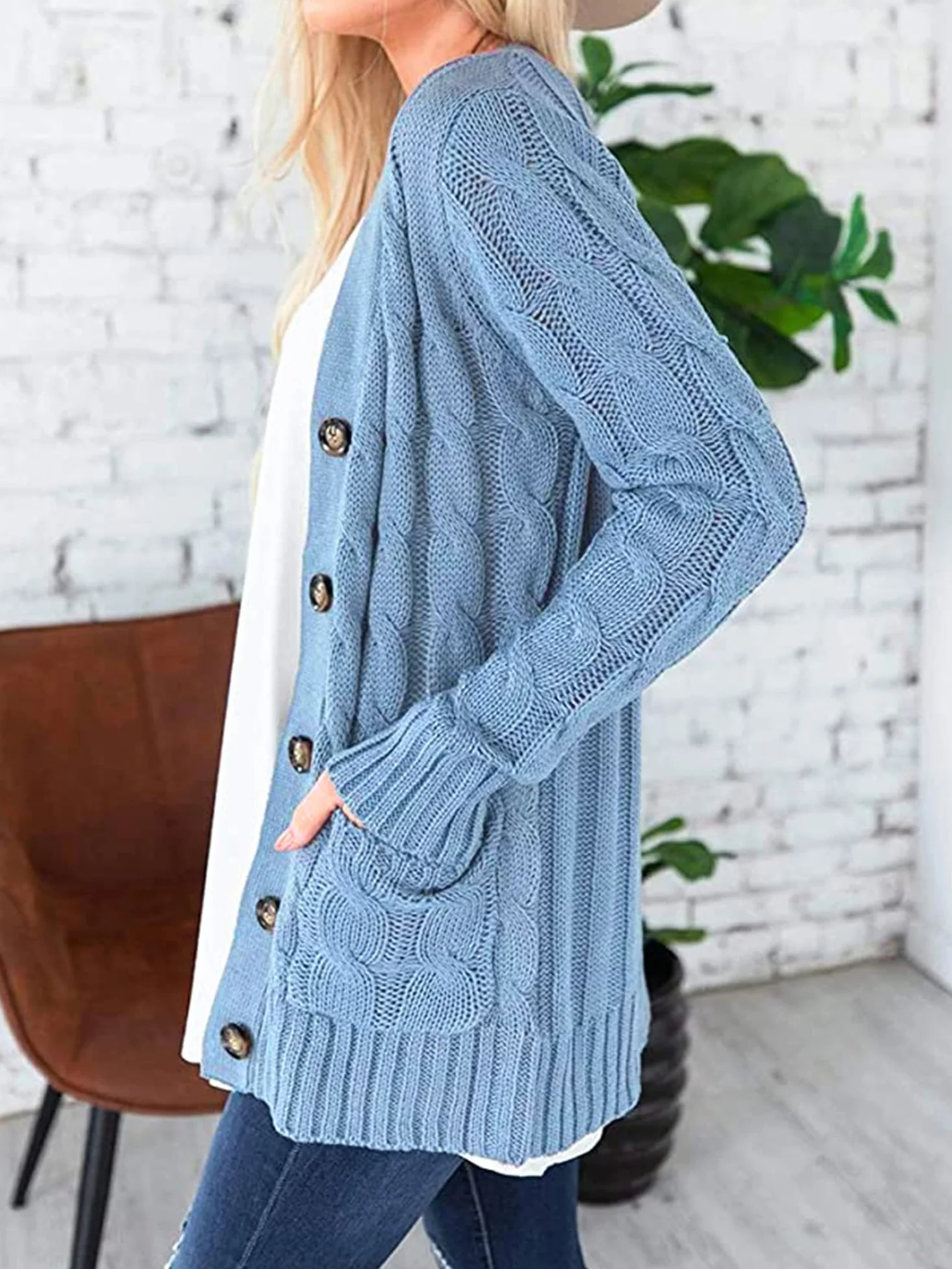 Easygou Donna Pulsante Cardigan Maglione Cappotto Cavo Maglia Grosso Maglione Oversize Morbido Manica Lunga Aperto Frontale Slouchy Pocket Outwear Cappotto