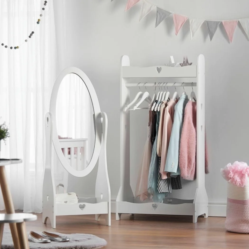 Haus Projekt Specchio da Toilette in Legno Bianco per Bambini, Mobili da Camera da Letto per Bambini Fatti a Mano, Girl's Free Standing Full Length Mirror