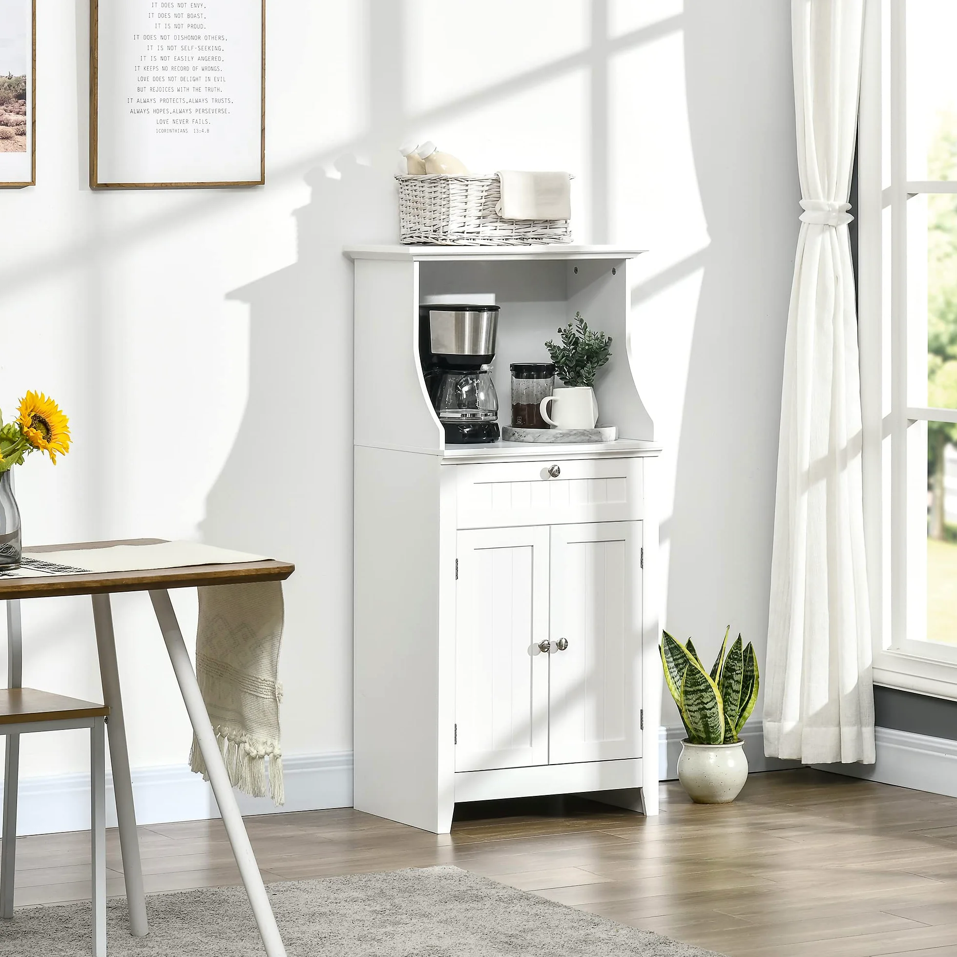 HOMCOM Mobile Cucina per Microonde e Piccoli Elettrodomestici, Mobile da Cucina con Supporto per Forno Microonde, Cassetto e Armadietto 2 Ante con Ripiano Regolabile, 60x40x122.5 cm, Bianco