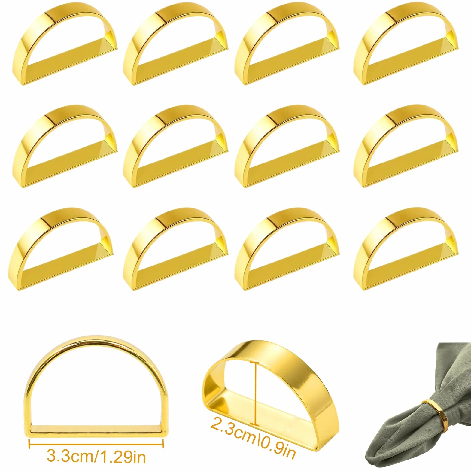 Portatovaglioli in oro, 12 pezzi, eleganti fibbie per tovaglioli, anello di Natale, napkin in metallo, per decorazione da tavolo, San Valentino, Pasqua, matrimonio, Natale, cena, feste
