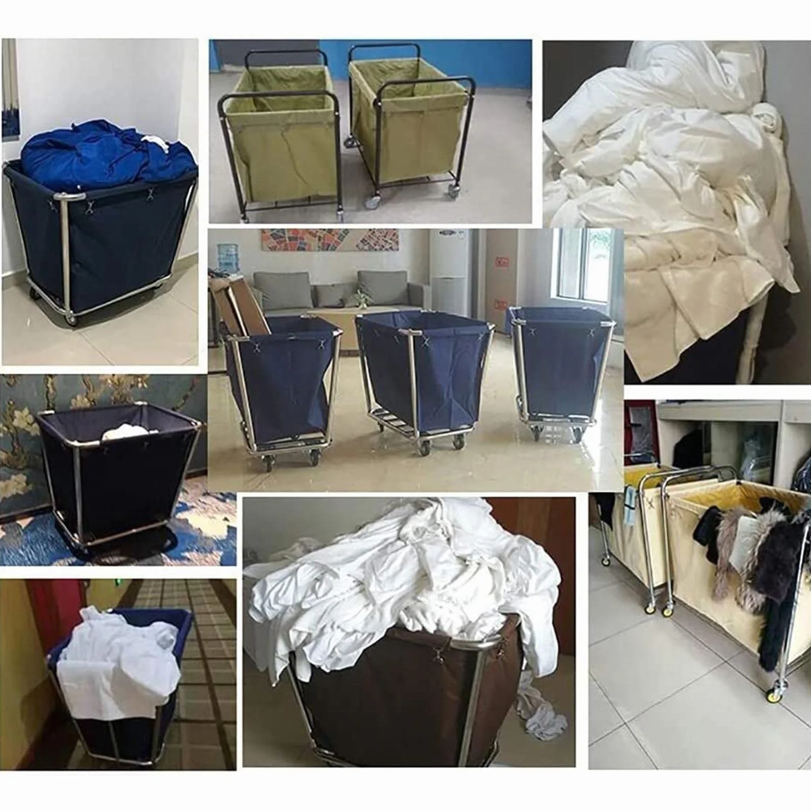 Carrello per la biancheria, grande commerciale, in acciaio inox, con ruote, per la casa, hotel, 400 l, 120 kg, 90 x 65 x 80 cm (blu)