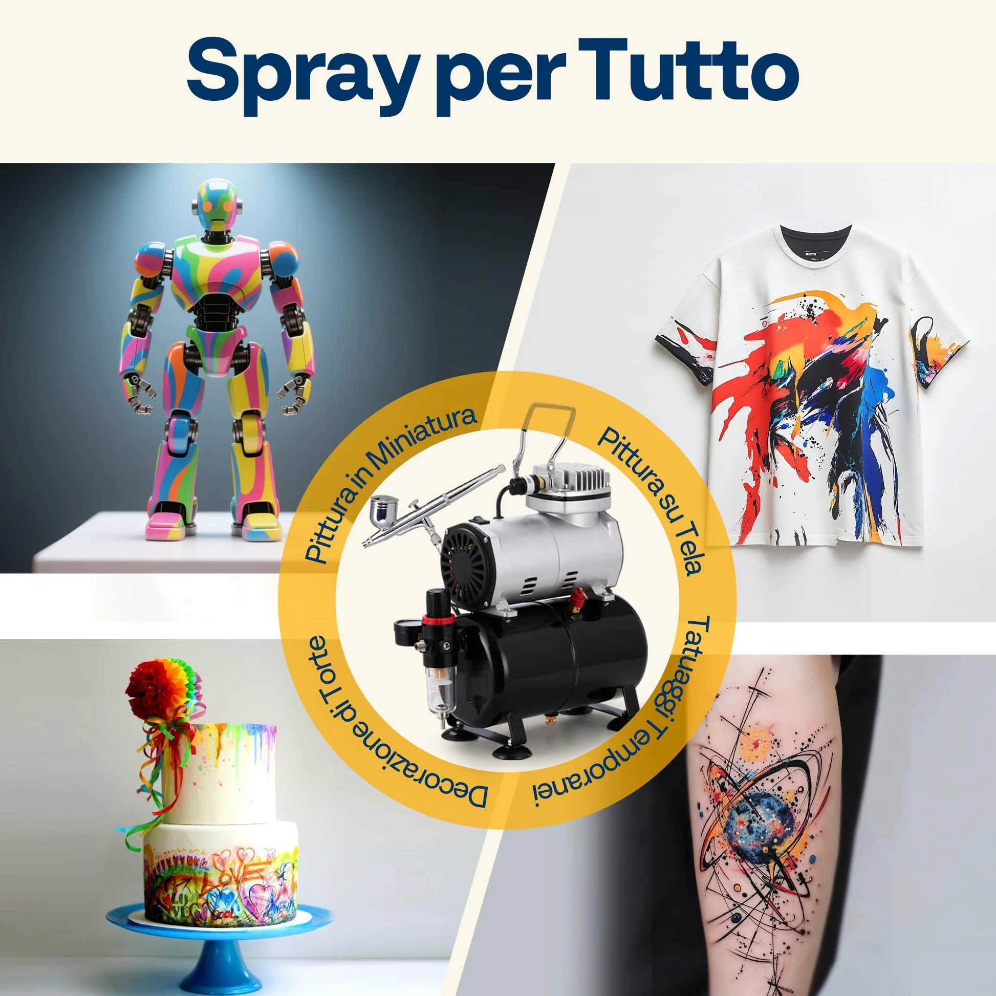 VIVOHOME Professionale Compressore Aerografo con Doppia Azione 1/5HP Compressore Aerografo con Serbatoio Aria 3L per la Decorazione di Torte il Trucco e l'artigianato il Design Delle Unghie