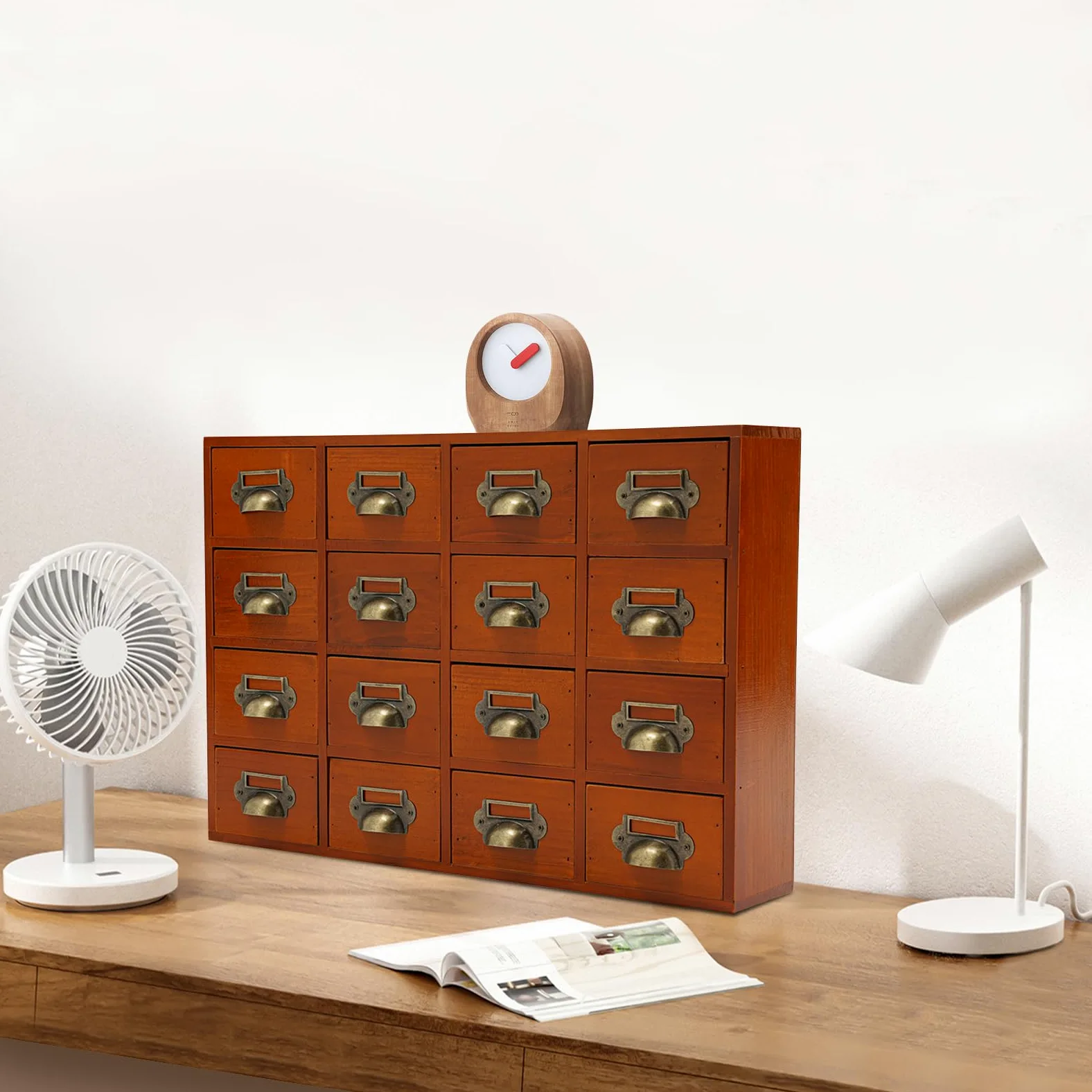 Armadietto da 16 cassetti in legno massello – Design vintage, portata 10 kg, organizer da scrivania per ufficio, casa, farmacia