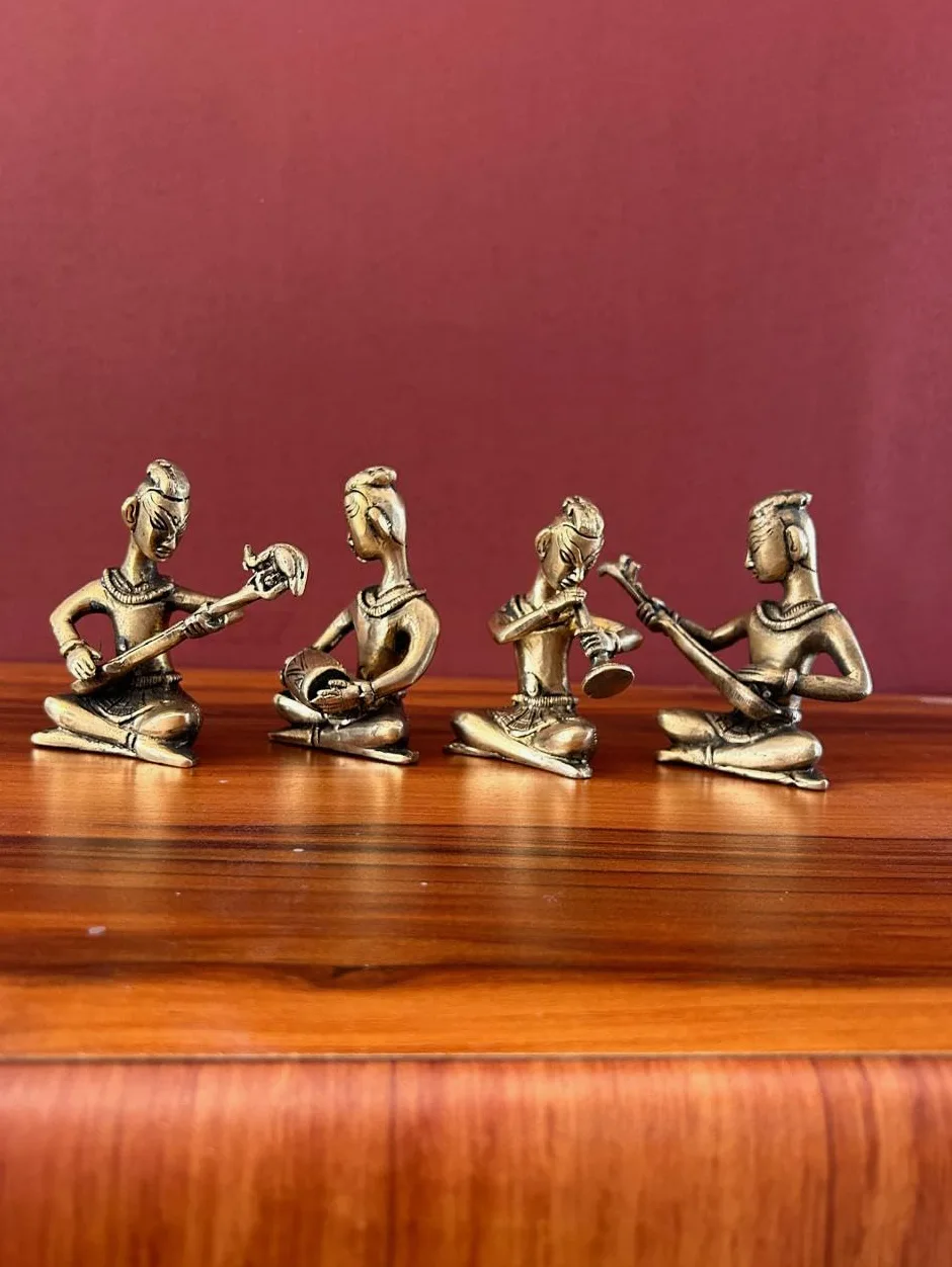 Joyful - Set musicale in ottone, 4 pezzi, collezione di idoli musicisti per regali di ritorno al matrimonio, regalo di nozze, set musicista in ottone, 11,4 cm, set di musicisti popolari tribali per la