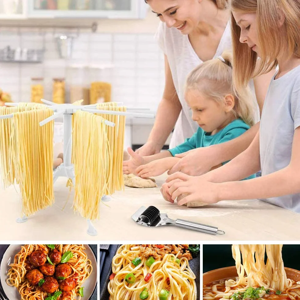 Stendi Pasta Fresca Legno Stendipasta Pieghevole con essiccatore per Noodle Domestico da 10 Bars, Luce Facile da Installare e Memorizzare (Bianca)