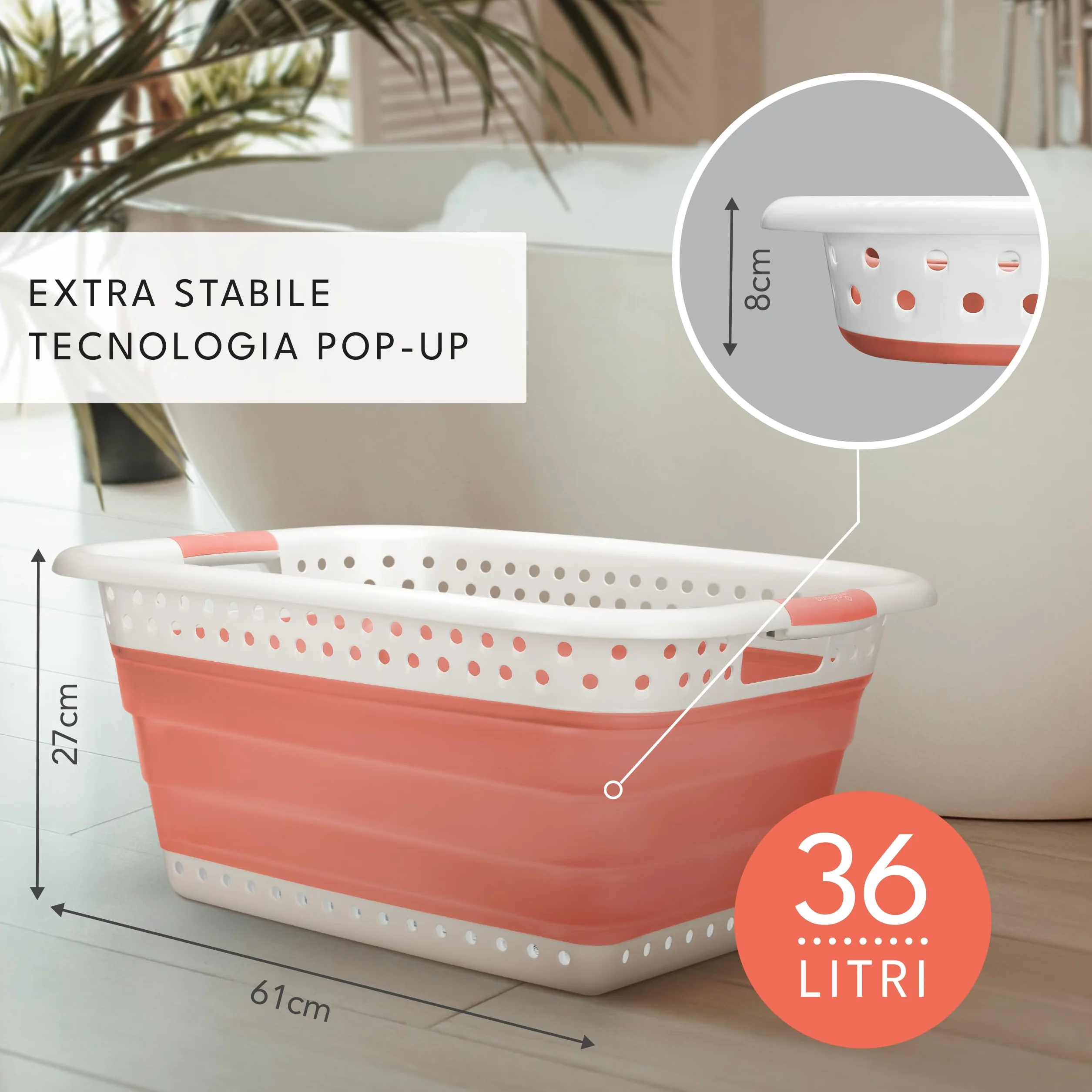 Set di 2 Bacinella pieghevole bucato -2x 36 litri & Uso universale I Cesta portabiancheria pieghevole Catino Cesto portabiancheria da stirare Laundry basket Ceste panni grande Cesti