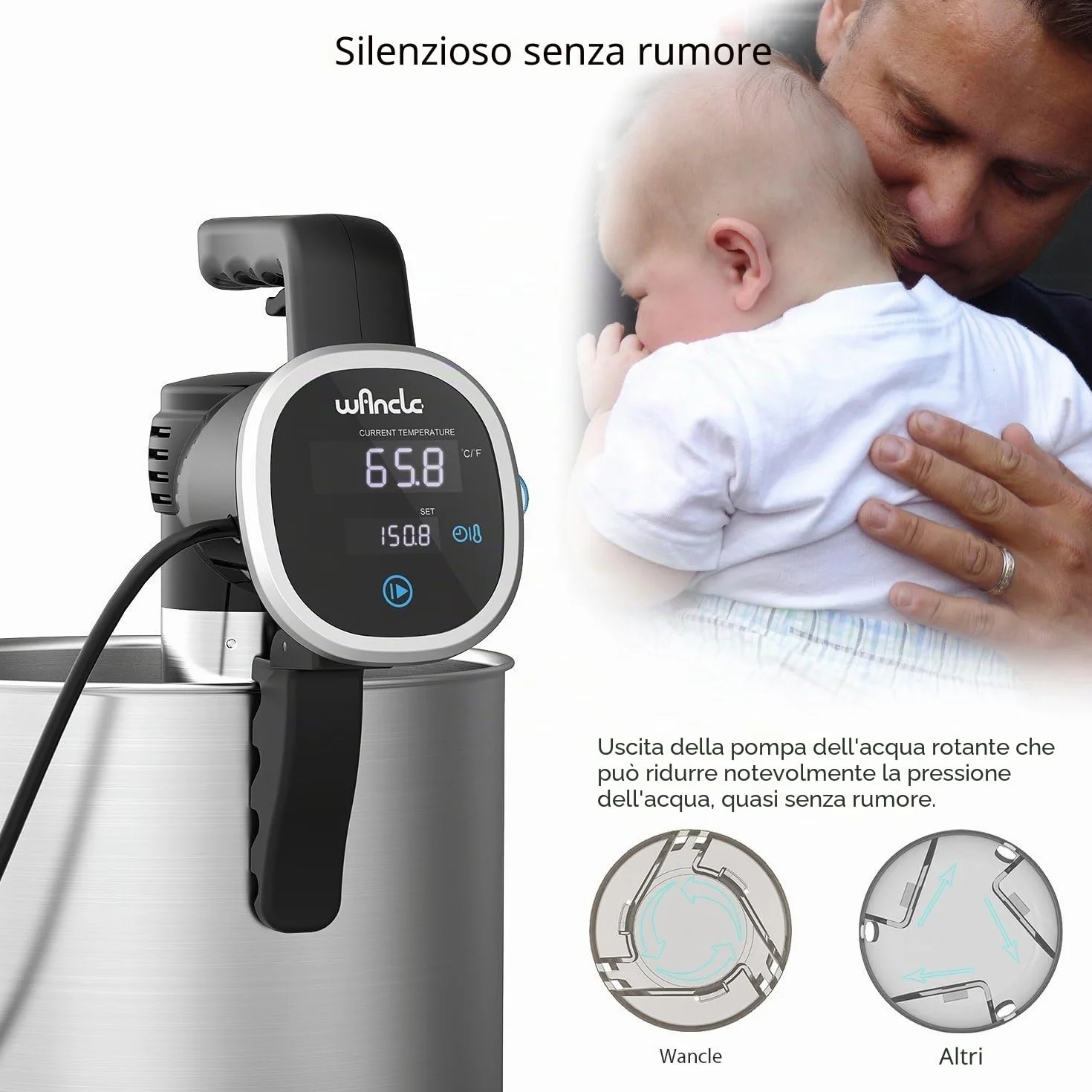 Wancle Sous Vide 850W Cucina a Bassa Temperatura, Nero