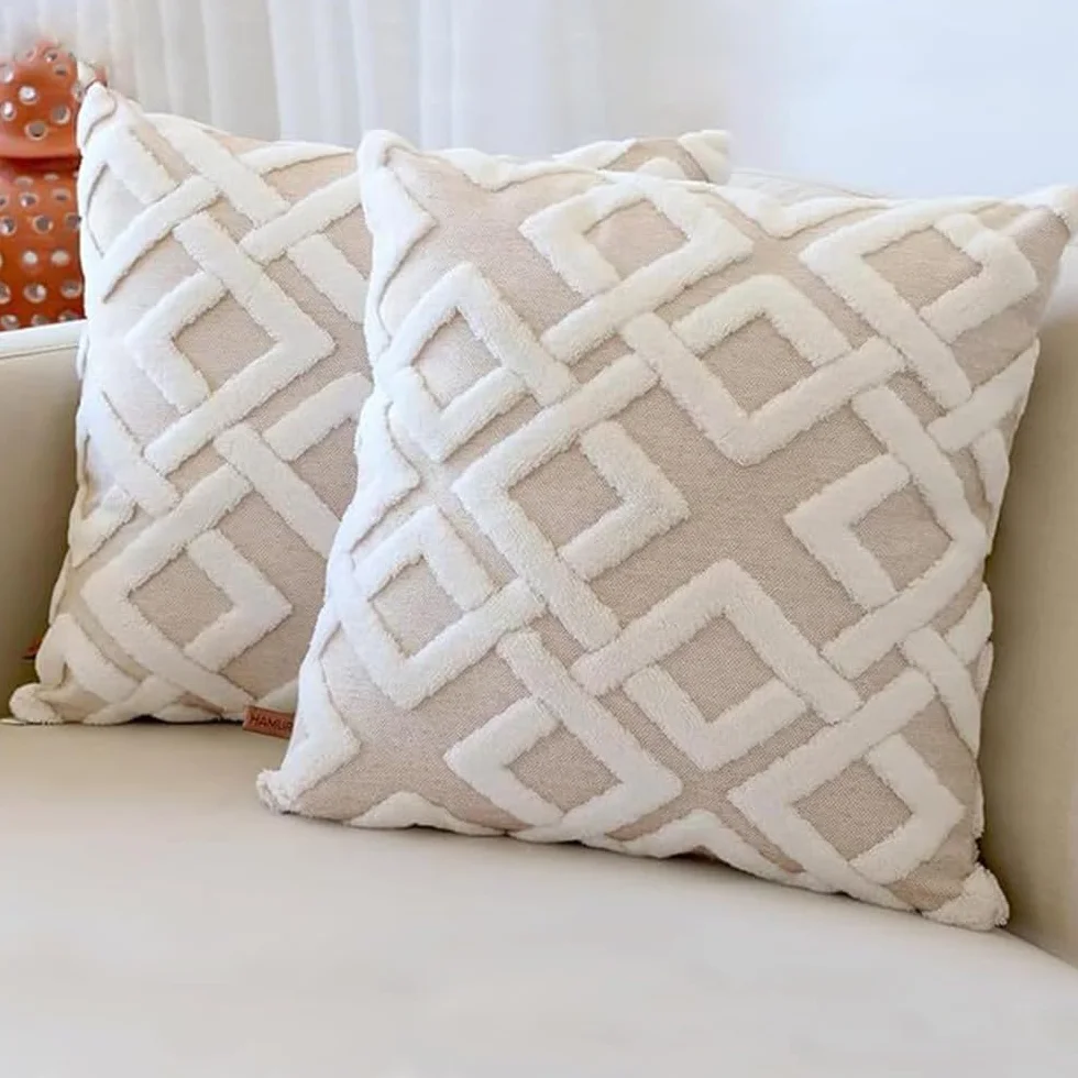 HAMUR HOME Federe Cuscini Divano Set Di 2 Esterno Moderna Copri Cuscino Letto Adatto Ad Ogni Stagione Cuscino Per Soggiorno La Miglior Qualità Decorativo Boho 45x45 Cm (Mila, Beige)