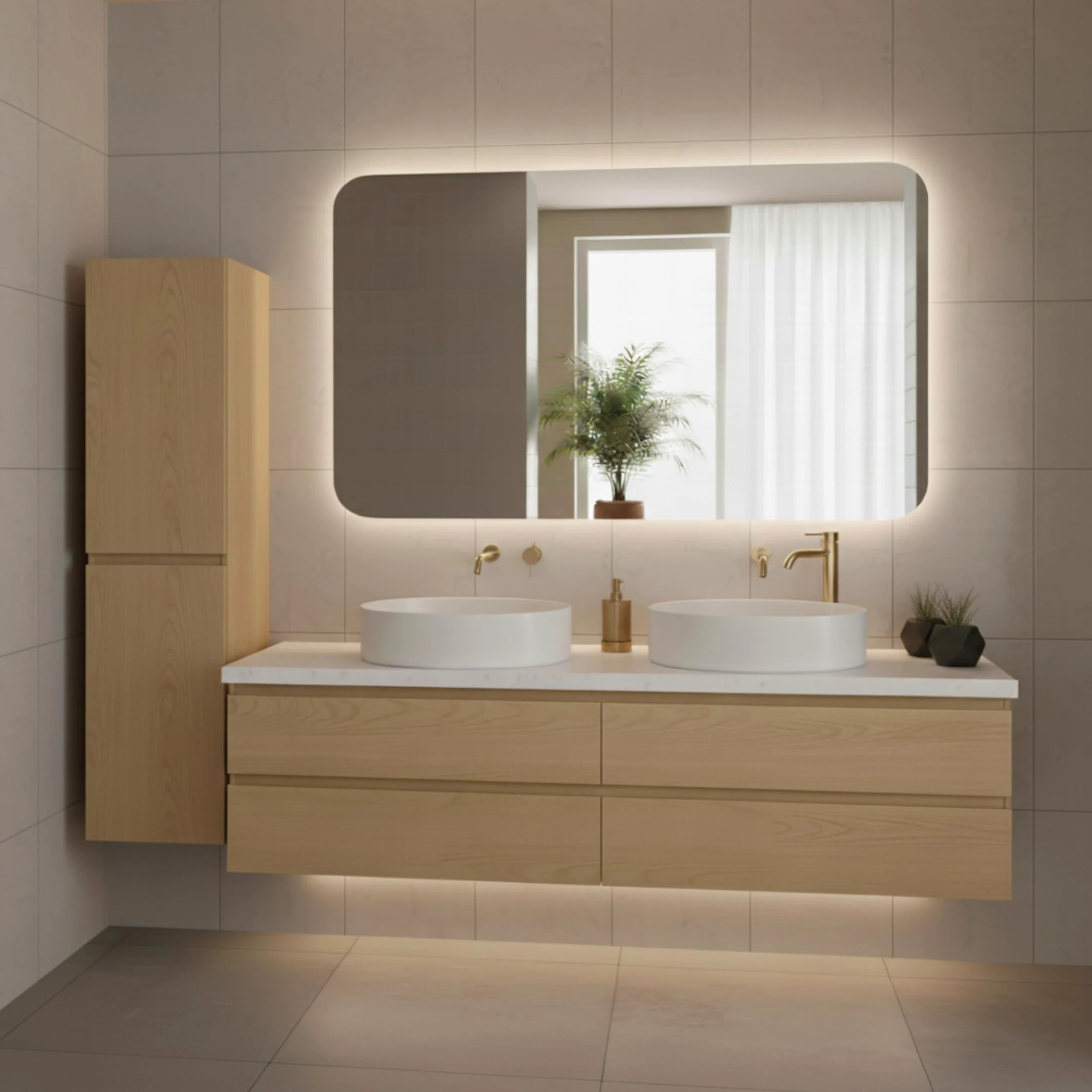 Specchio Bagno con Luce LED CIRCE 100x70 cm, Striscia LED Naturale 4000K, Moderno Retroilluminato 24V
