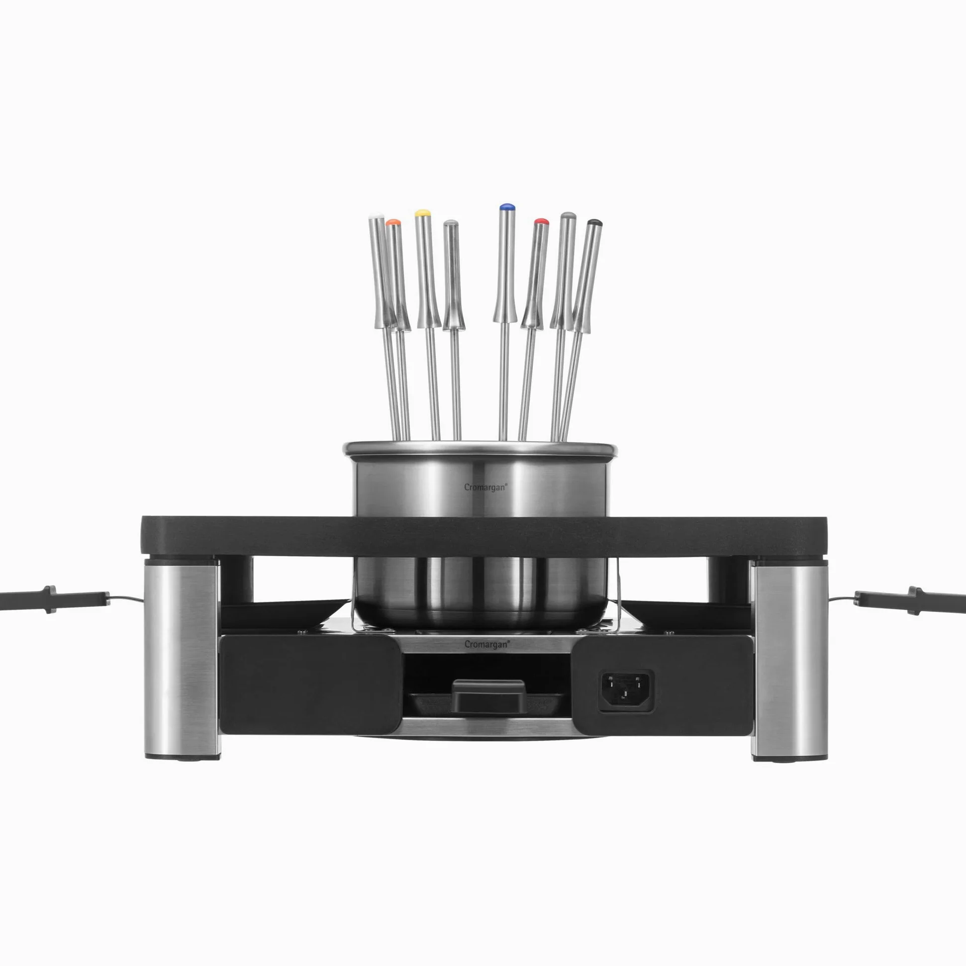 WMF Gourmet Station Lumero 3 in 1 in Acciaio Cromargan, Raclette, Fonduta e Griglia Elettrica Tutto in 1 per 8 Persone, con 8 Tegamini, 8 Spatole per Formaggio e 8 Forchette,Display LCD,Potenza 1800W