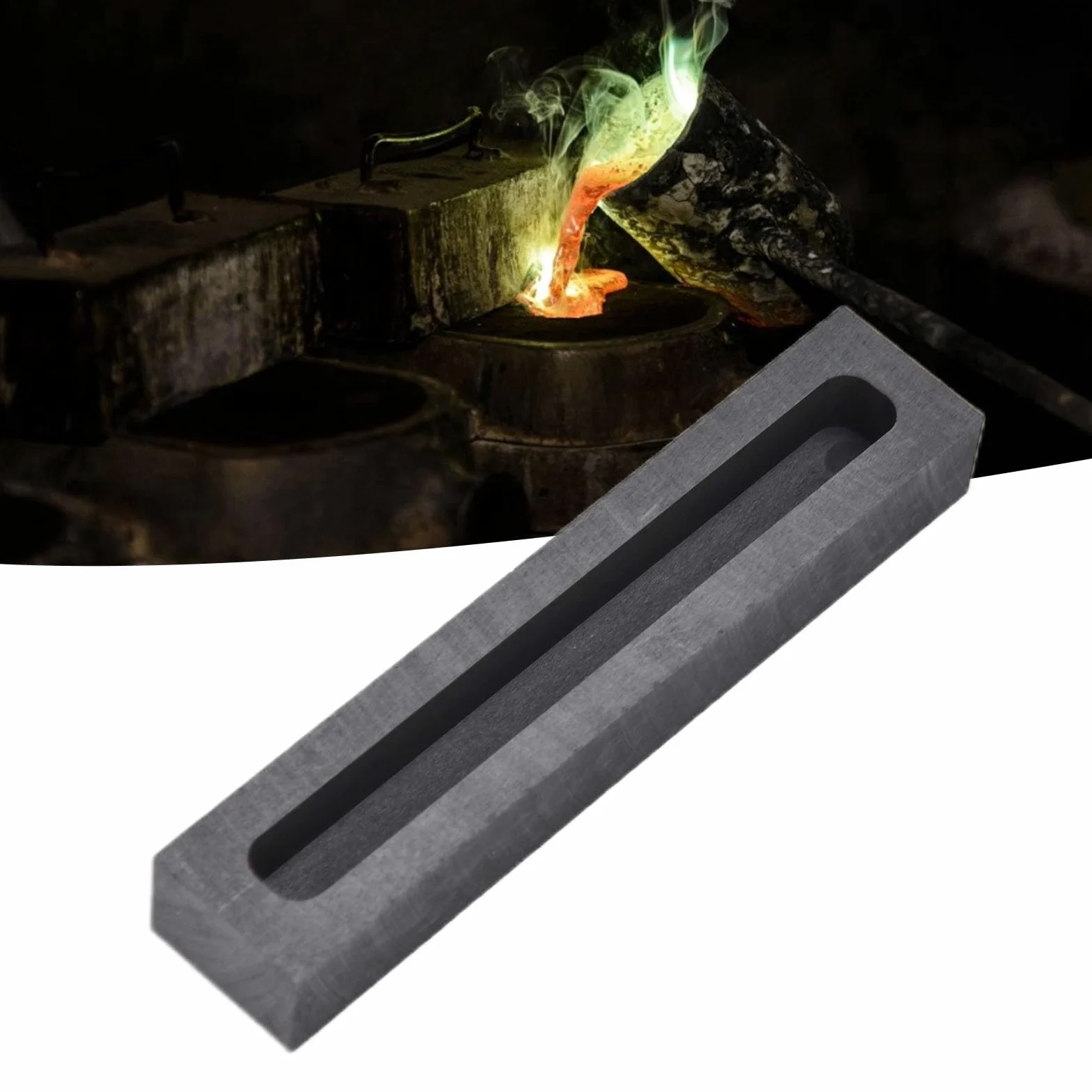 Estink Stampo per Lingottiera in Grafite, Rettangolare Nero, per Fusione Metalli Non Ferrosi, Dimensioni Esterne 90x18x12mm, Interne 80x8x8mm