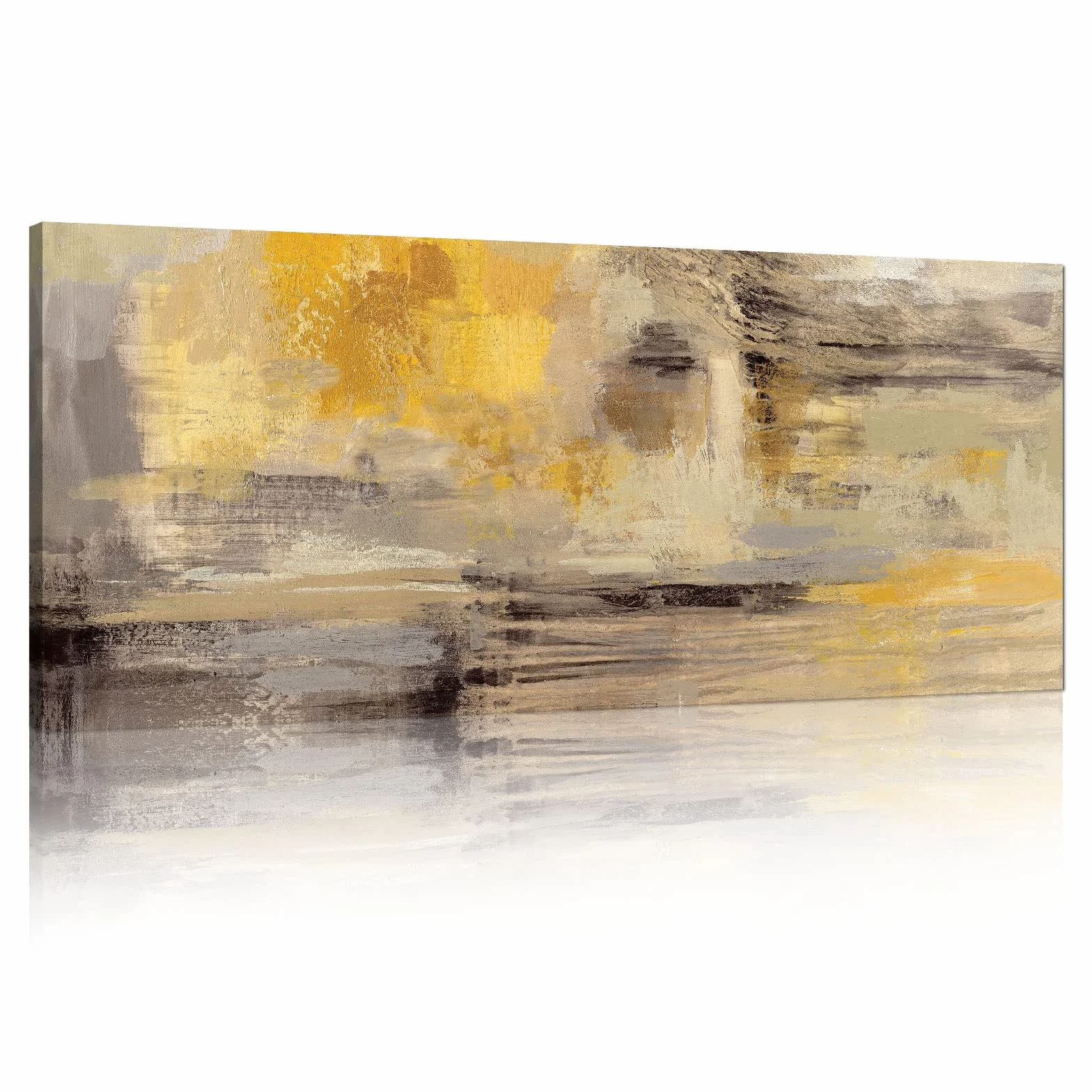 FajerminArt Grande Stampa su Tela Con Cornice Astratto grigio giallo senape Quadri Moderni Immagine pittura su tela soggiorno camera da letto ristorante Decorazione Murale 120x50cm