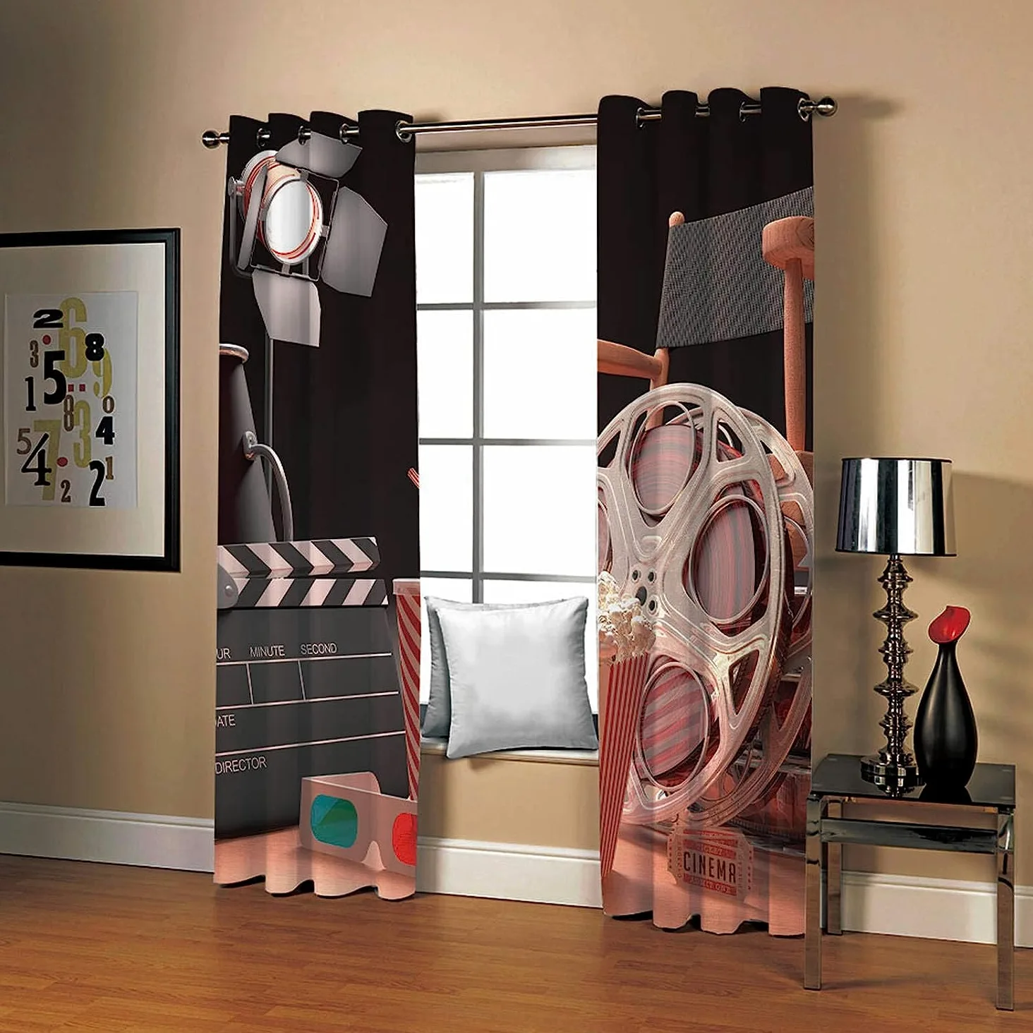 Tende Stampate In 3D Tende Con Occhielli Stampati Film Sui Popcorn Camera Da Letto Soggiorno Ragazza Decorazione Camera Camera Dei Bambini/Protezione Dai Raggi Uv 300 X 280 Cm -0R9M+S3B