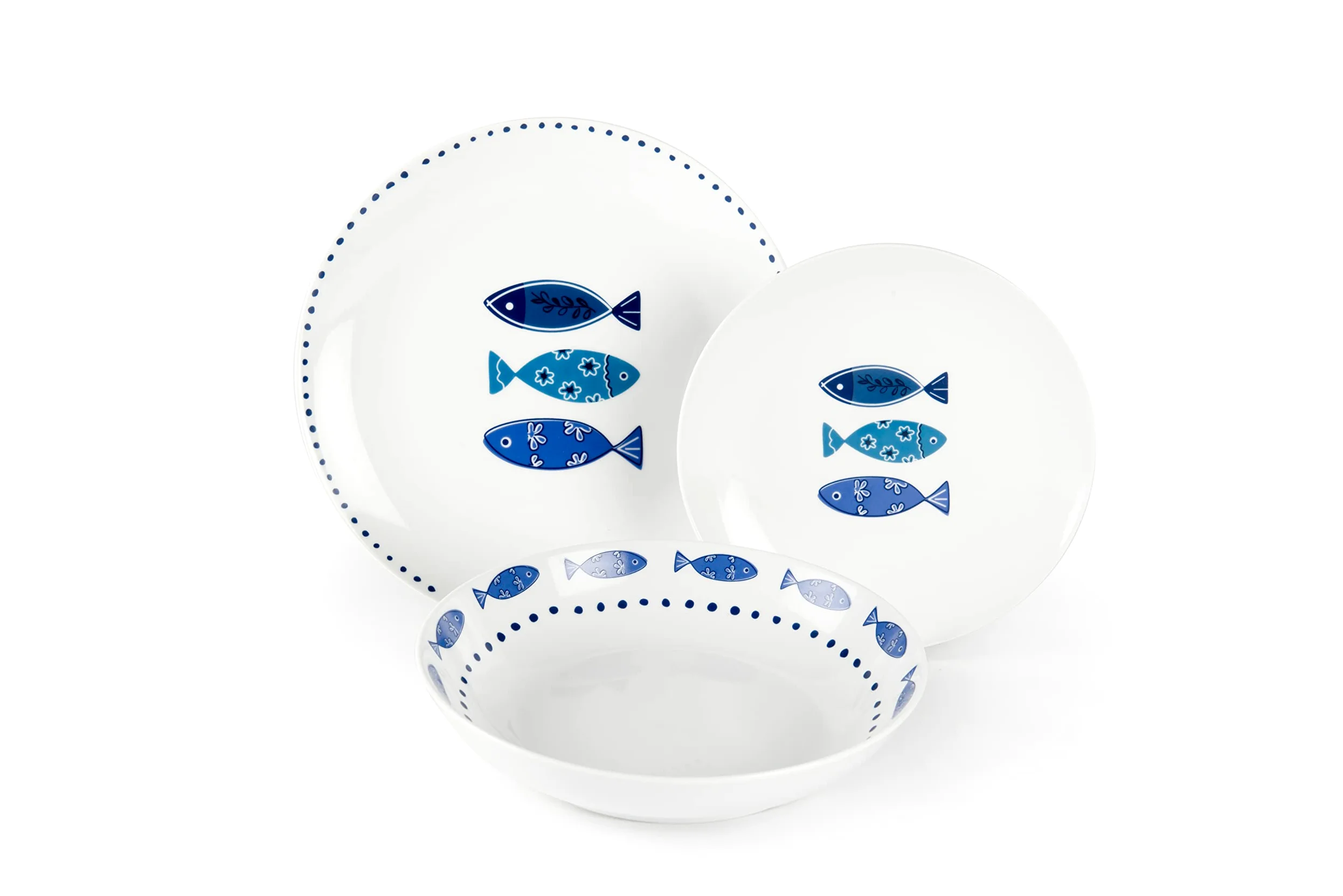 Excelsa Ocean Servizio Piatti 18 Pezzi, Porcellana, Bianco/Azzurro