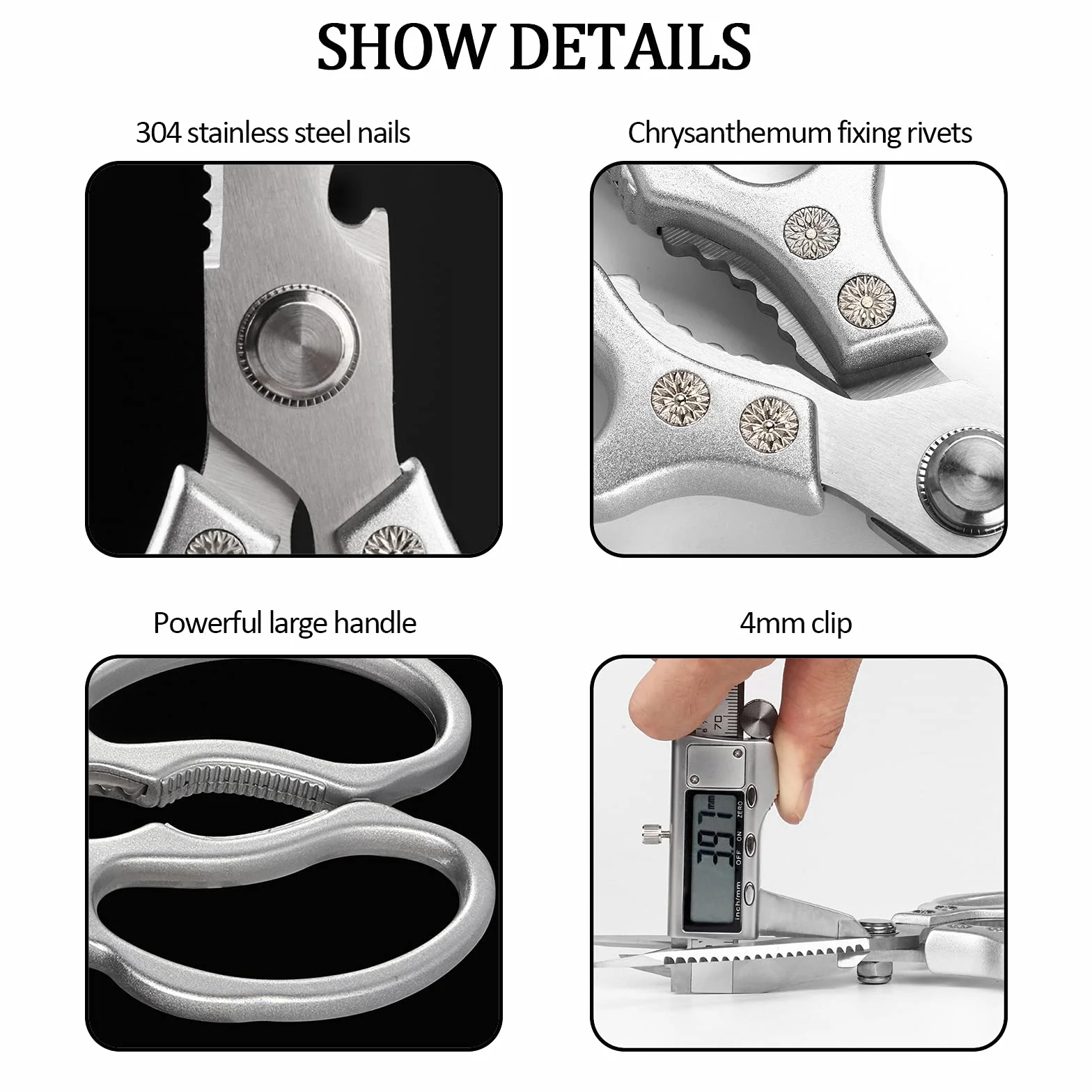 Forbici da Cucina Resistenti,5 in 1 Trinciapollo Multifunzionali in Acciaio Inox,25cm Impugnatura Ergonomica e lame in titanio,per Casa Uso,Osso di Pollo,Carne,Verdura,Pollame,Pesce,Erbe,Noci,Argento