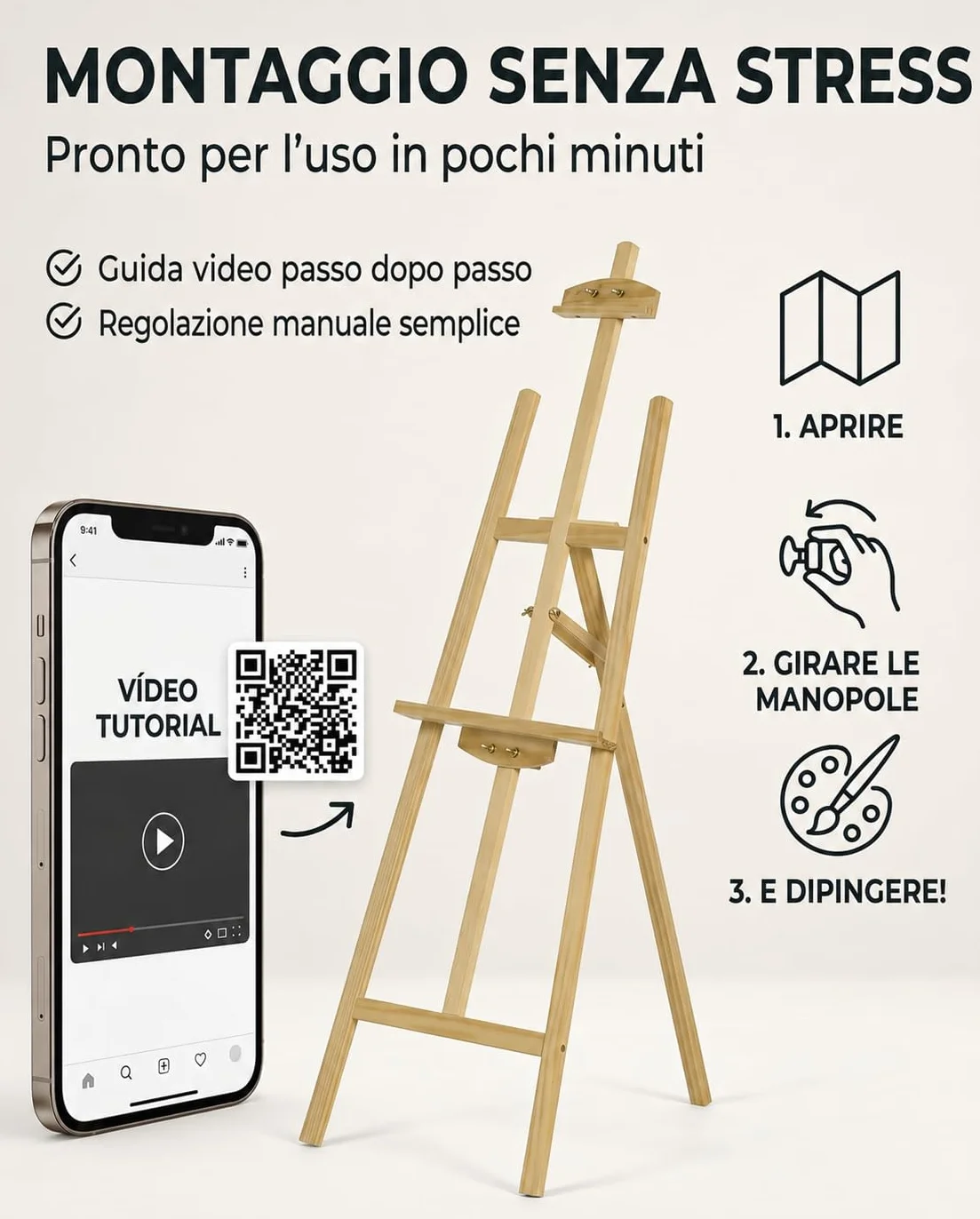 Cavalletto Pittura in Legno di Pino 175 cm Regolabile Altezza e Inclinazione