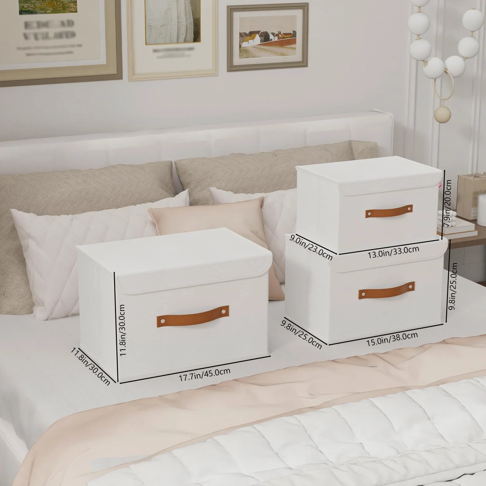 Yawinhe 3 Pezzi Scatole con Coperchio, Cestello Porta Abiti Pieghevole, 33x23x20cm, Bianco