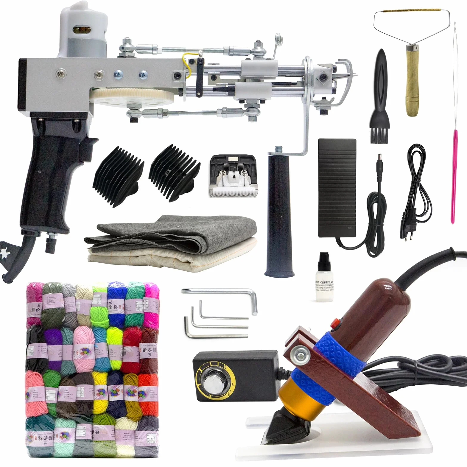 Pistola per tufting per tappeti con kit di tagliapaveti, kit di base con trimmer per tappeti, set di pistola per tufting per tappeti, pistola per tappeti 2 in 1 Cut & Loop Pile e tagliacapelli,