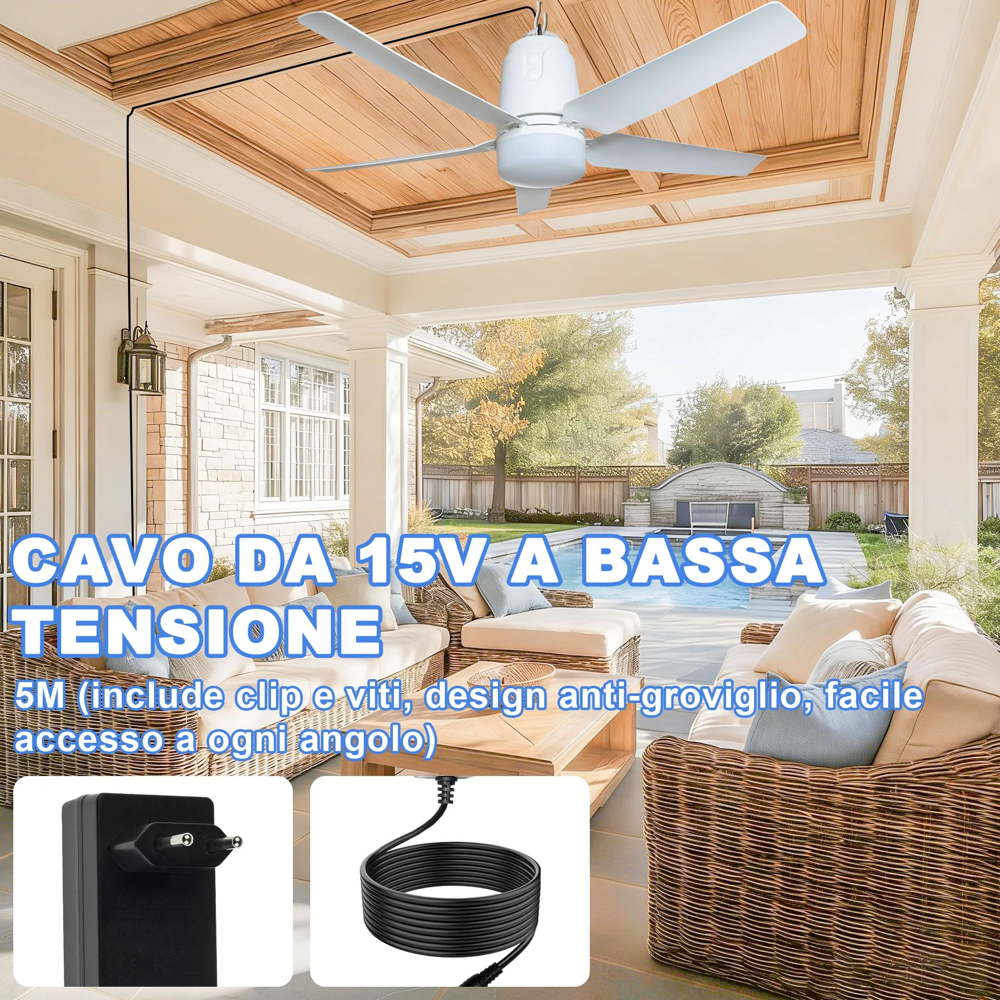 SHUNLEE Ventilatore da Esterno Soffitto, Ventilatore da Gazebo con Luce 3000-6500K, Ventilatore da Soffitto Portatile con Spina e Telecomando, Gancio, ideale per Gazebo, Tenda a Comparsa, Patio (80CM)