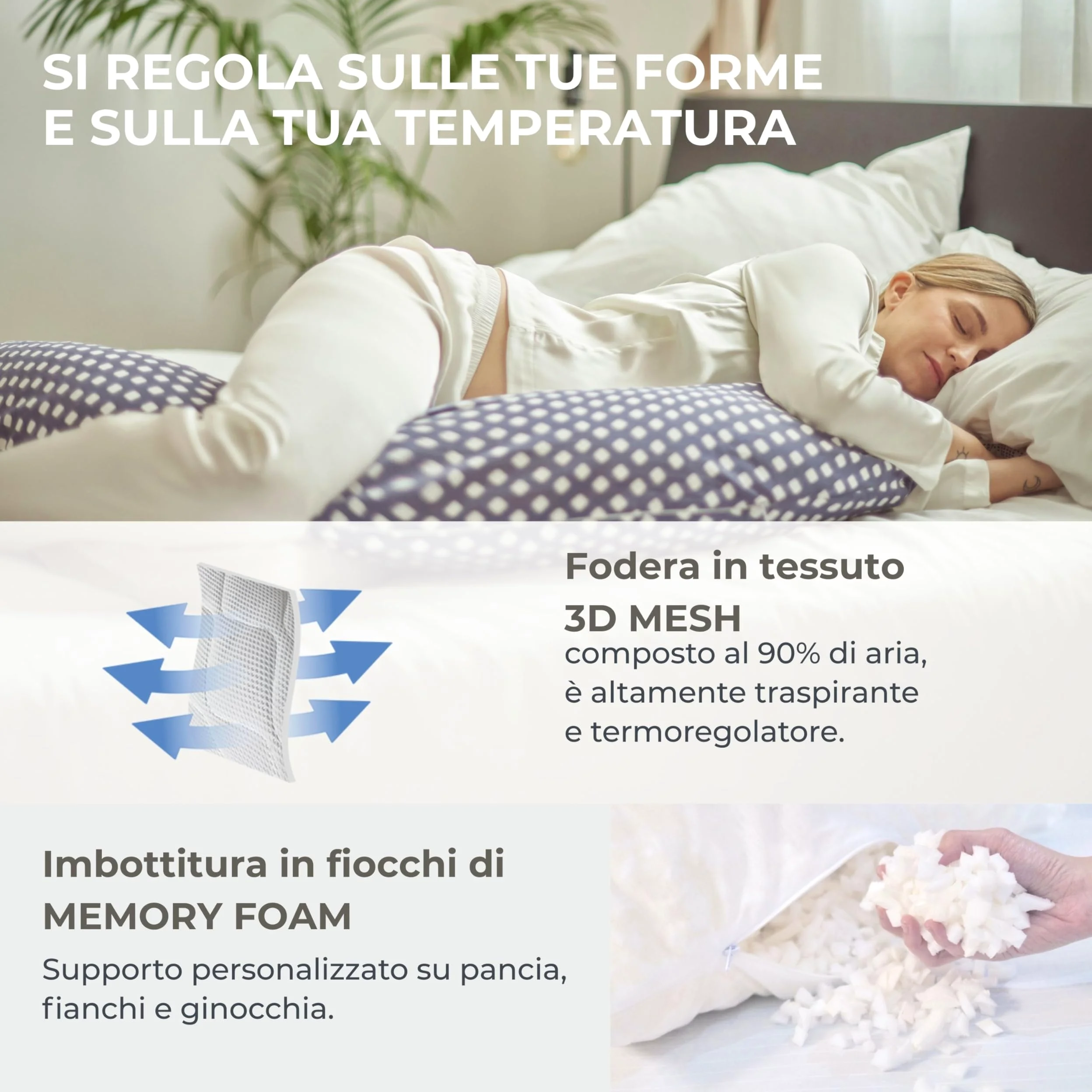 Nuvita 7200 DreamWizard Memory 3D – Cuscino Gravidanza e Allattamento Ergonomico, 3D Mesh Traspirante, Certificazione OEKO-TEX, Fodera Sfoderabile e Lavabile - Beige
