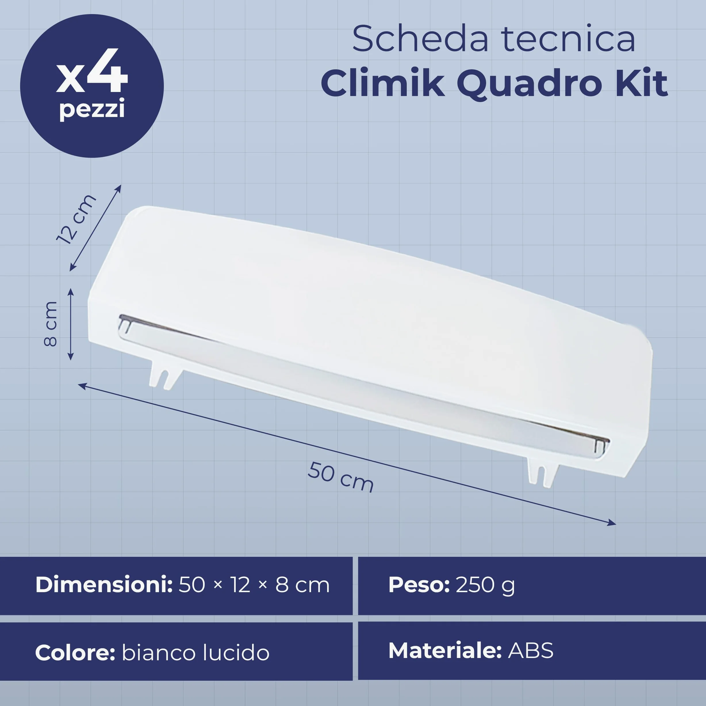 CLIMIK QUADRO, SET DI 4 DEFLETTORI PER CONDIZIONATORE & ARIA CONDIZIONATA, ADATTO PER CONDIZIONATORI A CASSETTE, MADE IN ITALY, PROGETTATO PER DISTRIBUIRE L’ARIA NEL TUO AMBIENTE DI CASA O LAVORO