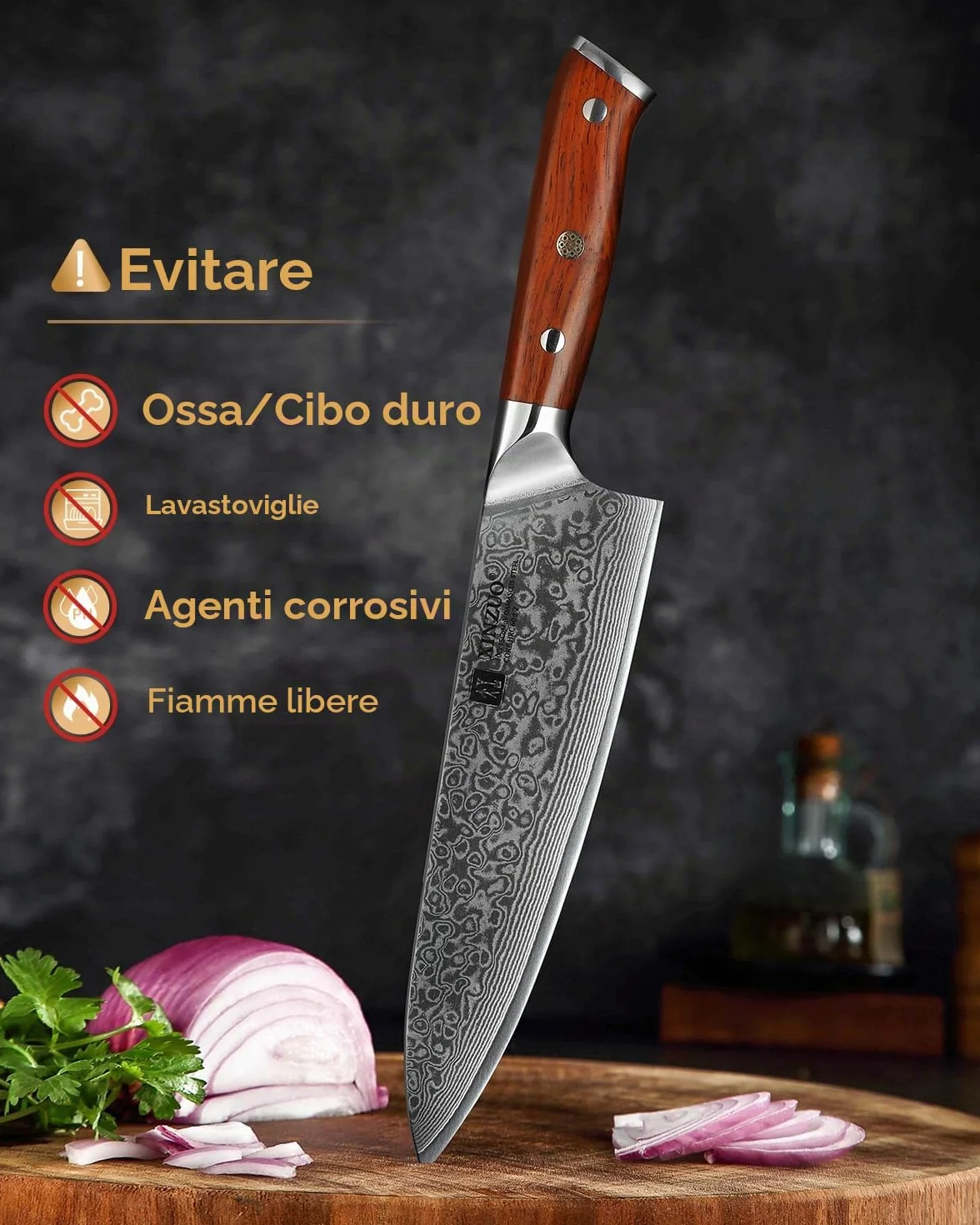 XINZUO Coltello da Chef 21cm Professionale Gyuto 10Cr15CoMoV Acciaio Damasco Manico Legno di Rosa