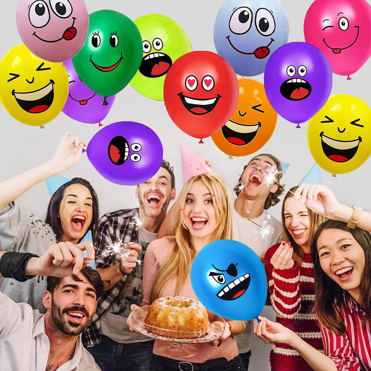 20/50/100/200 Pezzi Palloncini Smiley, 12 Pollici Emoji Lattice Palloncino Festa, Palloncini Colorati per Feste Anniversario San Valentino Compleanno Festa Battesimo Baby Shower Deco
