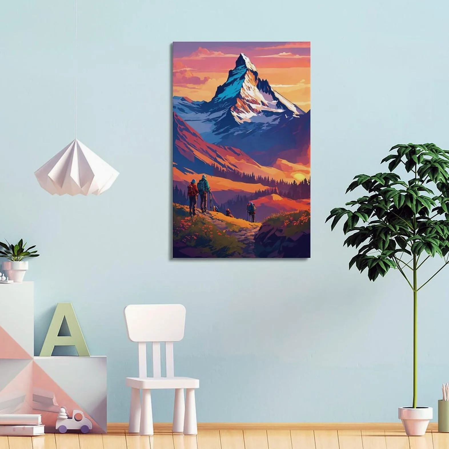 Poster su tela, motivo: sport estremi, alpinismo ed escursionismo, con squadre di avventura, stampa moderna, poster decorativo per camera da letto, per camera da letto, 60 x 90 cm