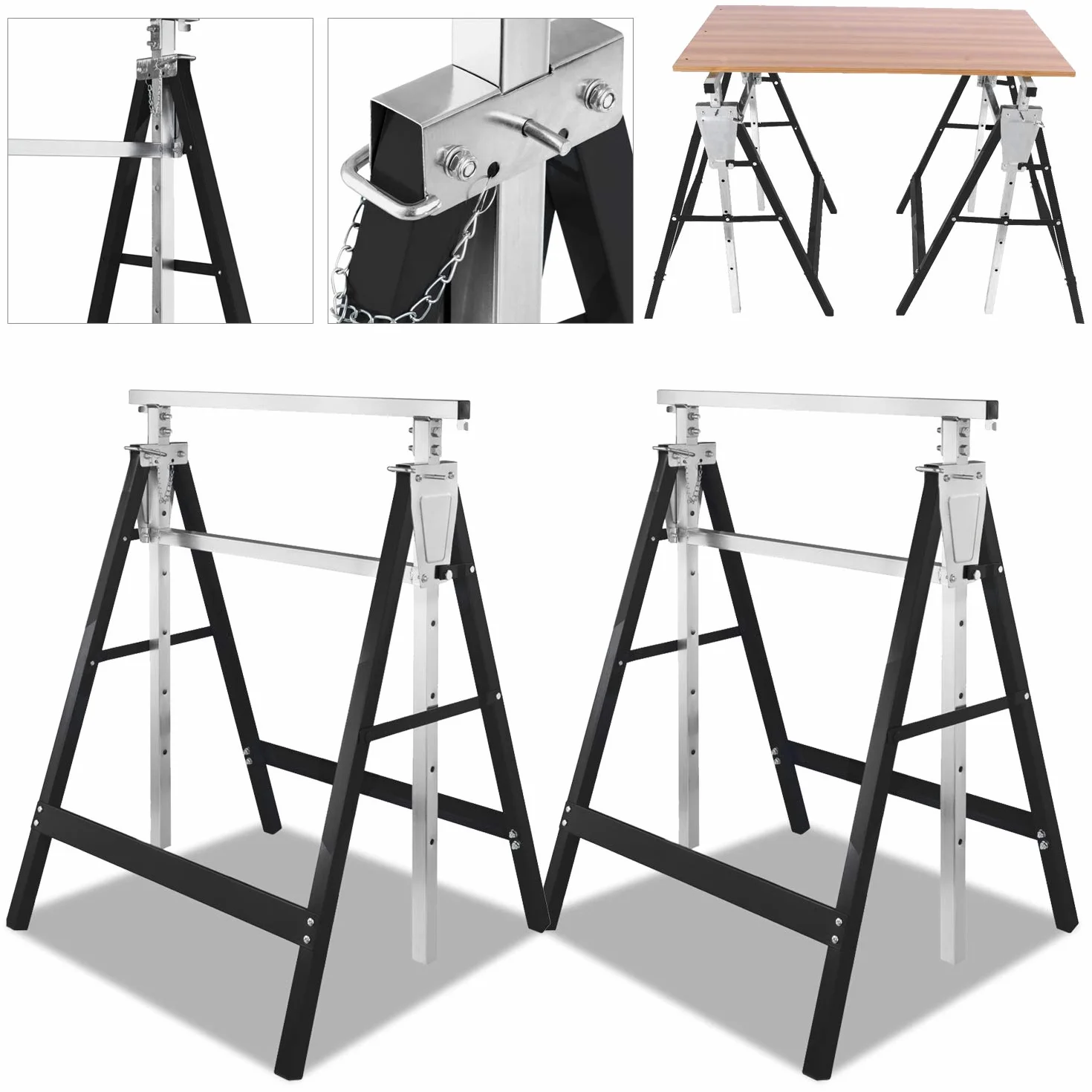 Cavalletto pieghevole metallo 200 kg 7 posizioni altezza regolabile 80-130 cm