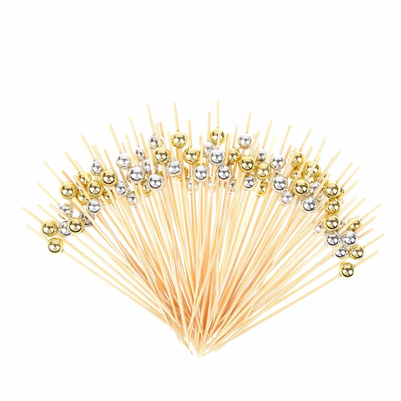 Bastoncino da Cocktail 200 Pack Stuzzicadenti Decorazione Frutta Cupcake Toppers Perle d'oro Argento