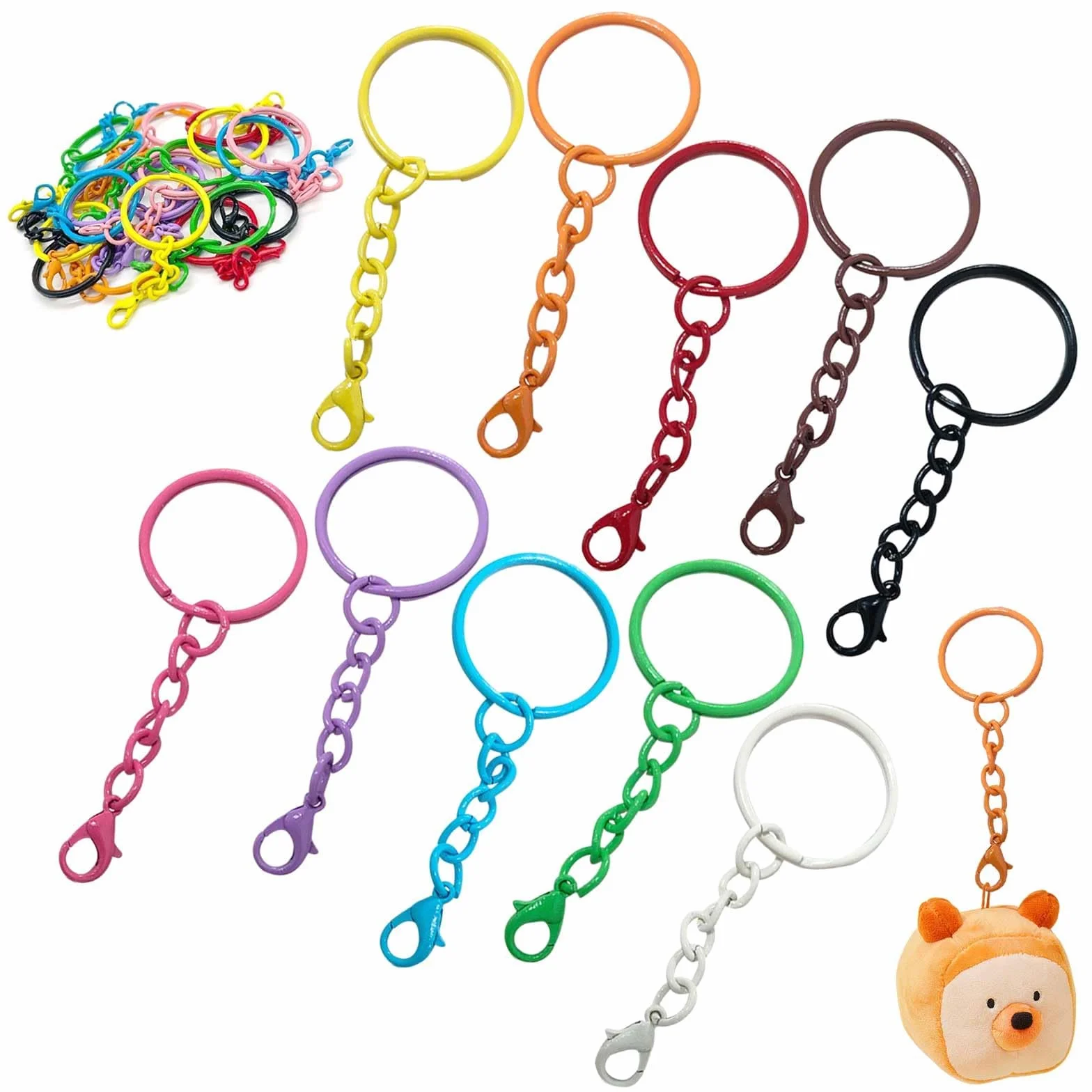 100 Pezzi Anelli Portachiavi con Catenella con Chiusura a Moschettone,Colorati Metallo Anello Portachiavi,Ganci per Portachiavi Fai Da Te,Ciondoli per Portachiavi per Artigianato Creazione