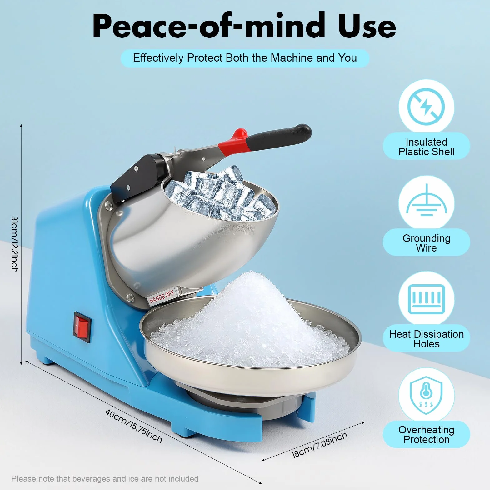 Tritatutto elettrico per ghiaccio in acciaio inox, capacità di ghiaccio tritato 65 kg/H, Ice Shaver macchina per neve per uso domestico e commerciale, raschietto per bevande fredde, frullati