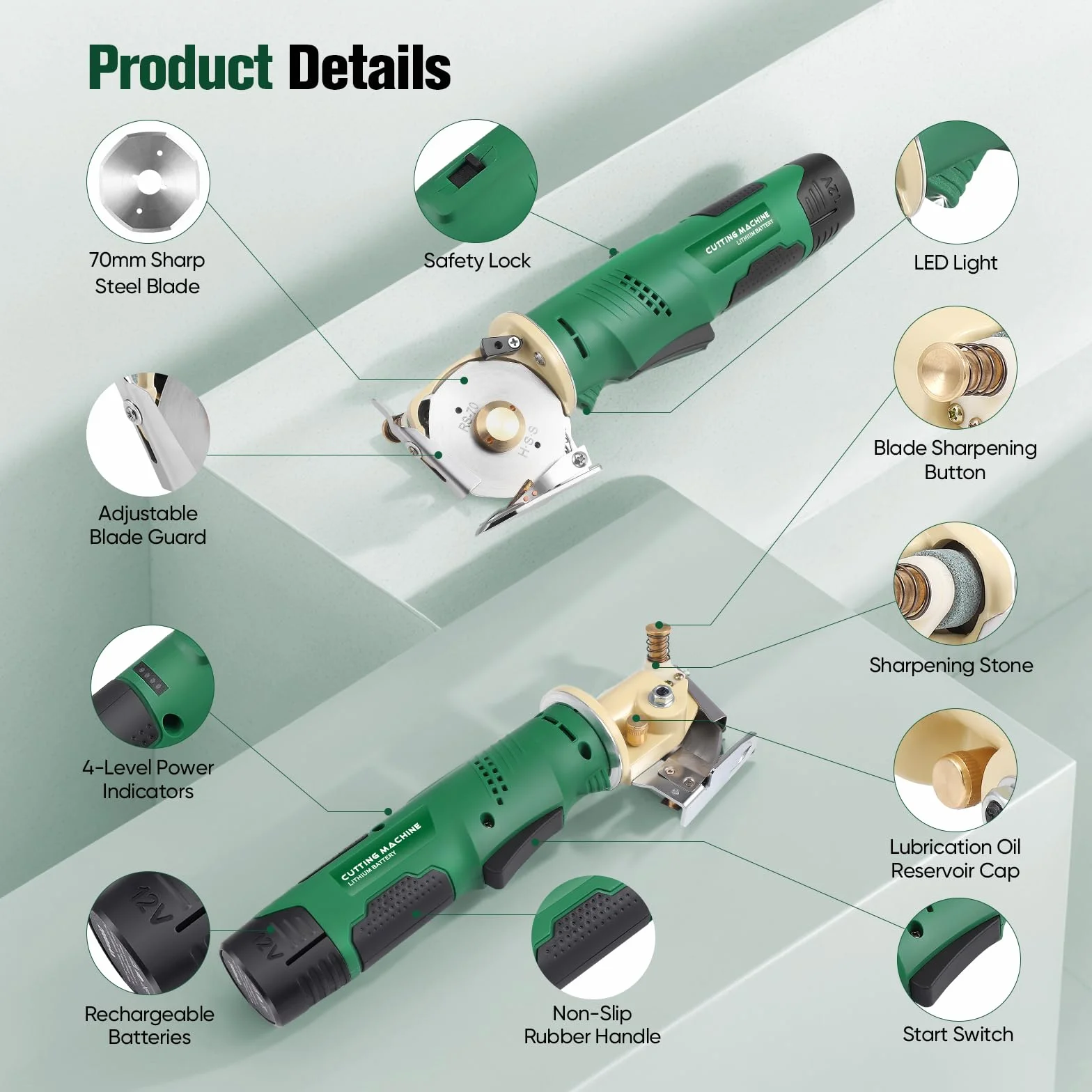 Forbici elettriche ricaricabili 240W 2000RPM 2000mAh 25mm Taglio per pelle cartone moquette