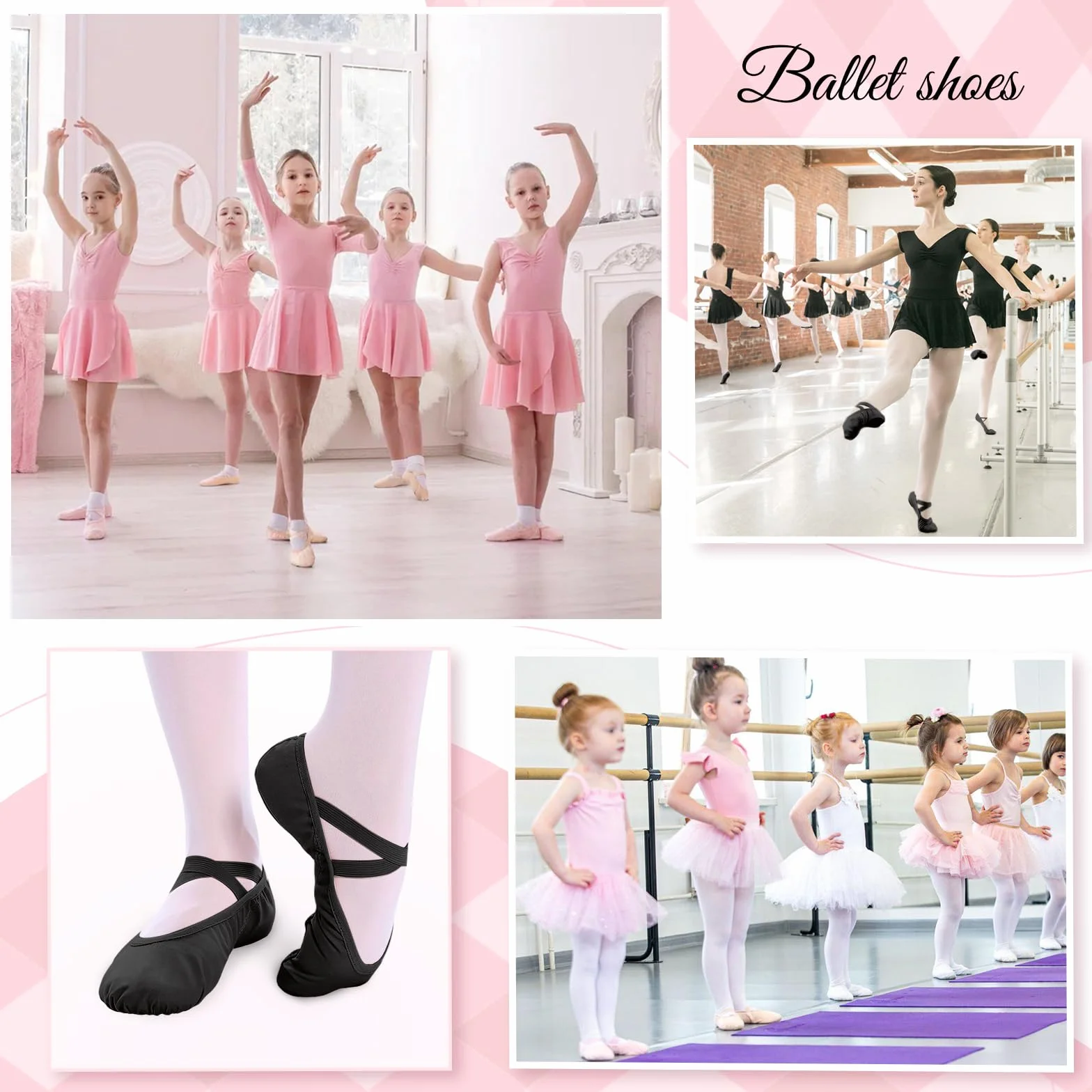 Scarpette Danza Classica Mezze Punte Tela Donna Ragazze Nere Rosa Beige EU21-44