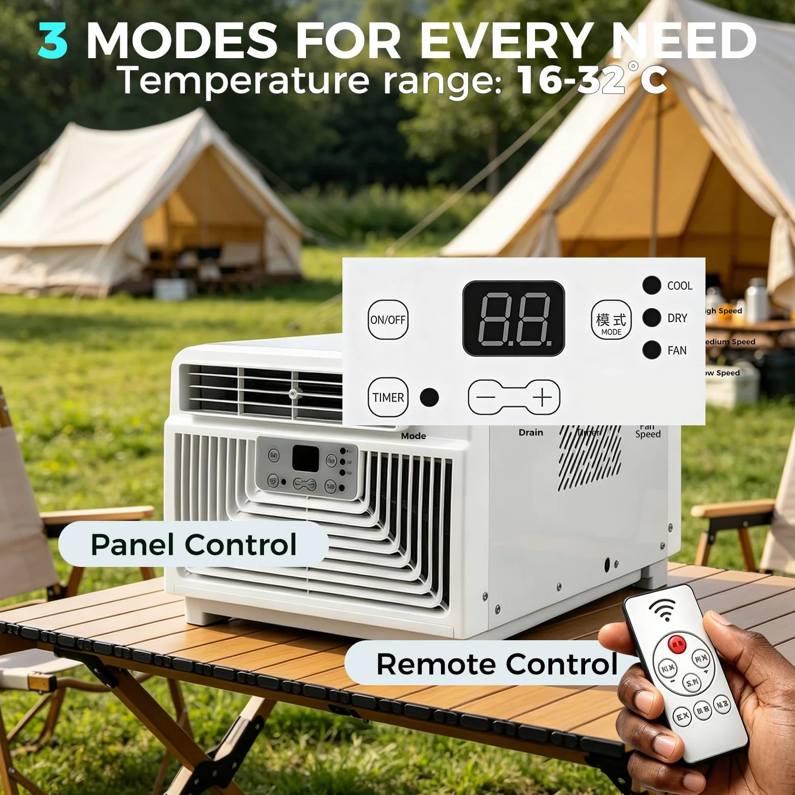 Mini Condizionatore Portatile con Vero Compressore, Climatizzatore da Campeggio 2700 BTU, 3-in-1 Raffreddatore Silenzioso 45dB per tendas, Camper, Va-ns e Avventure all'Aperto