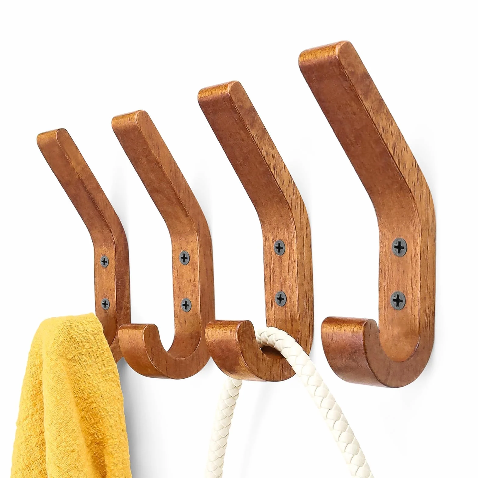 Ganci appendiabiti in legno di quercia Set 4 pezzi 155 mm noce lucido oliato