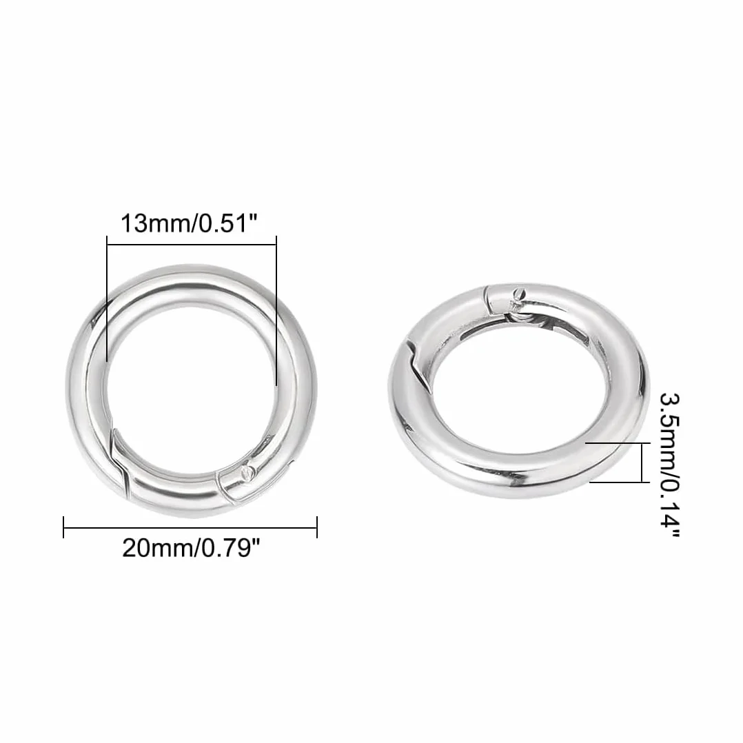 20 Pezzi Moschettone Rotondo, Moschettone a Molla Rotonda per Portachiavi e Ciondoli, Realizzati in Lega di Zinco e l'anello a Molla Utilizza Un Design Aperto (Argento)